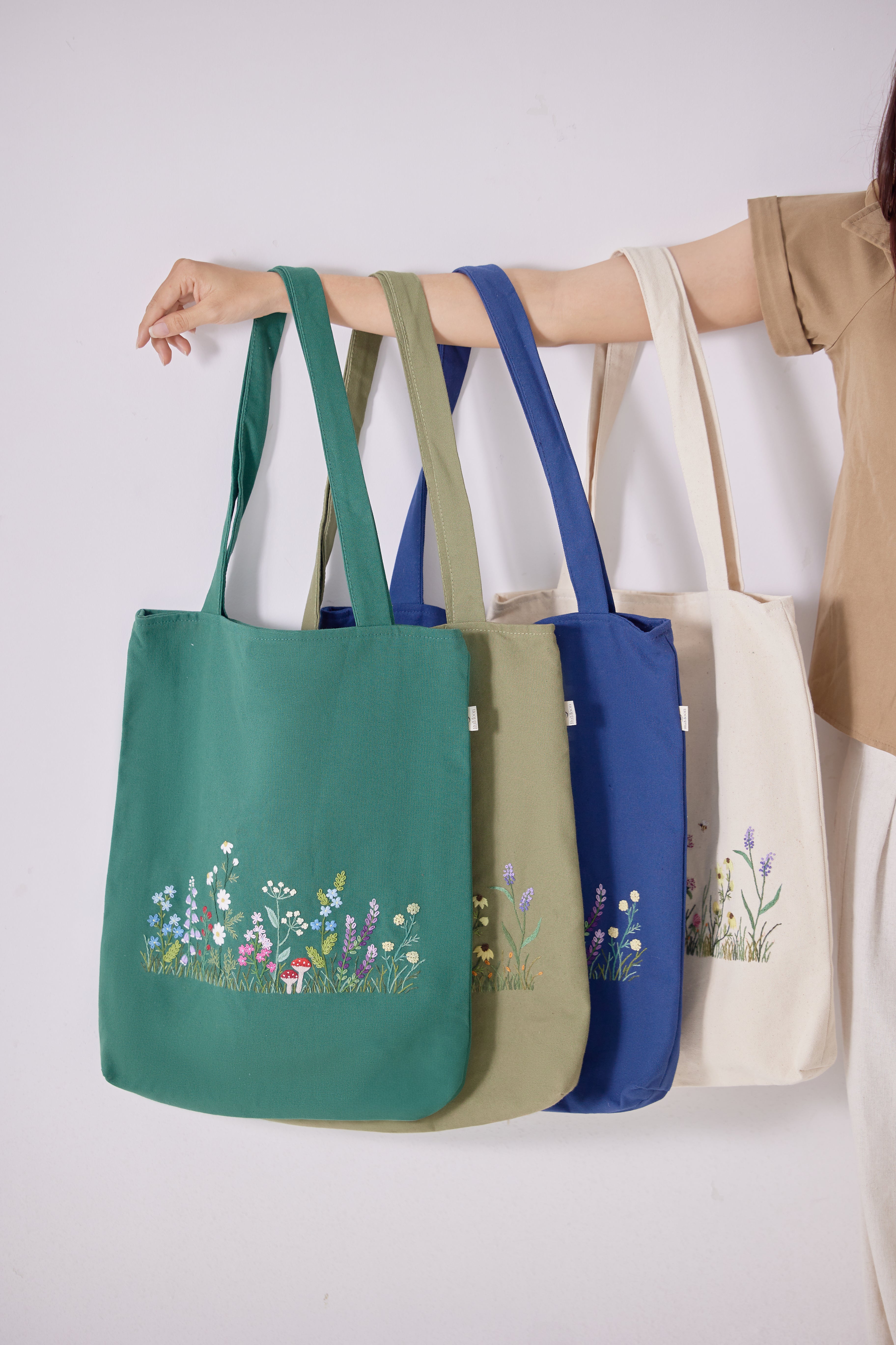 Wildflowers Garden Embroidery Tote Bag