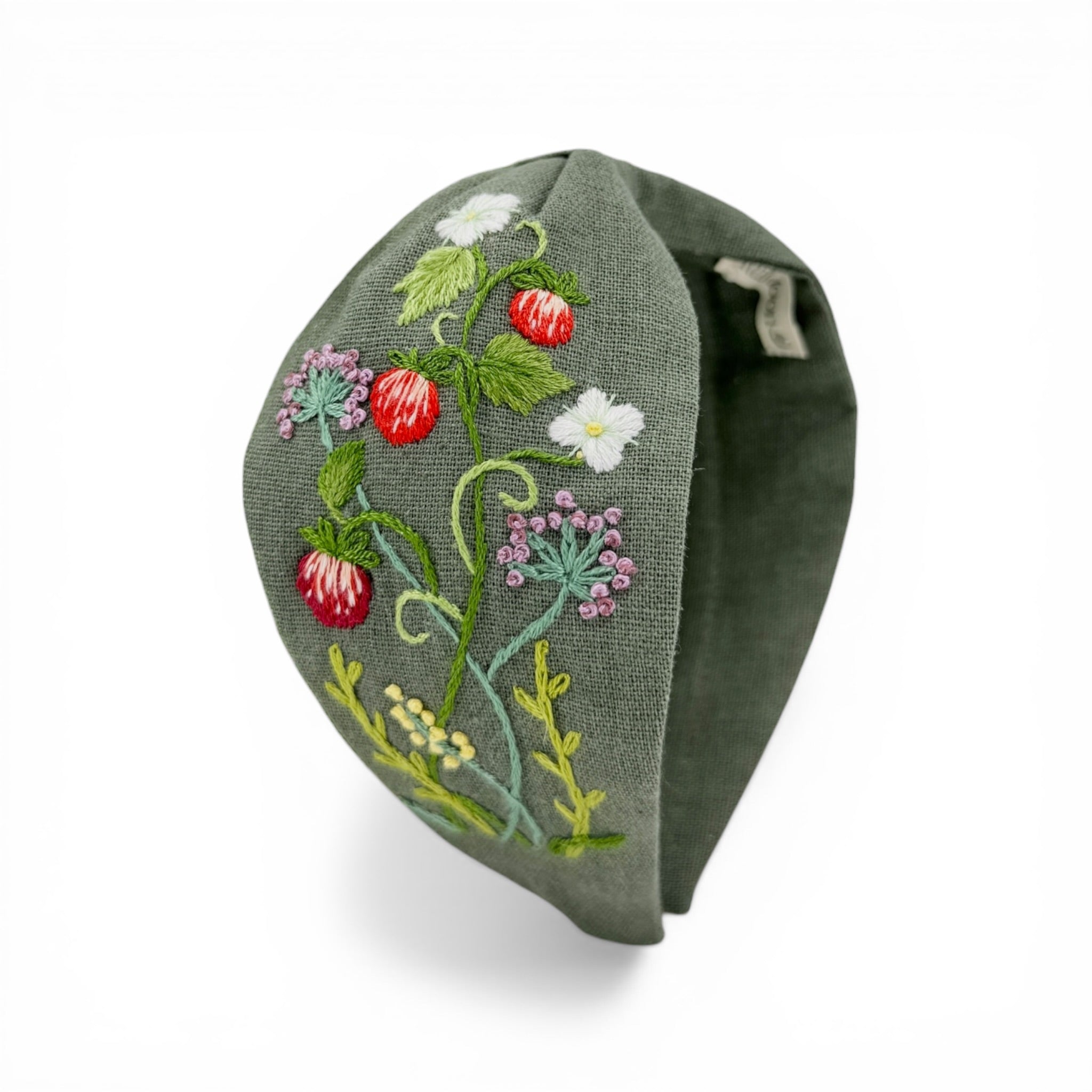 Wild Strawberry Garden Embroidered Headband