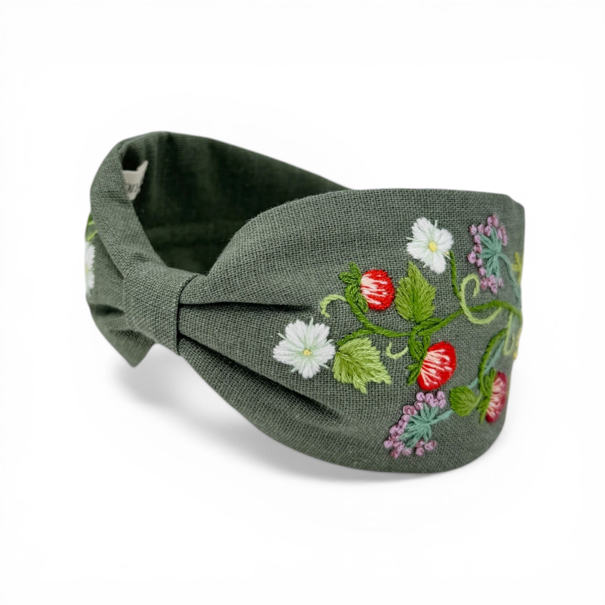Wild Strawberry Garden Embroidered Headband