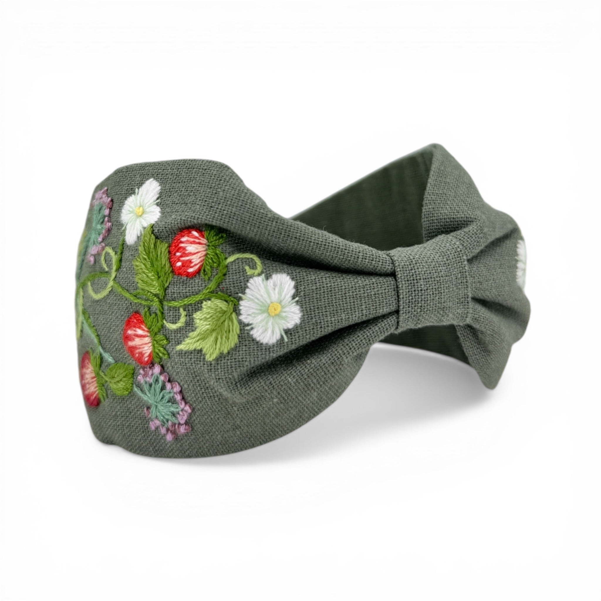 Wild Strawberry Garden Embroidered Headband