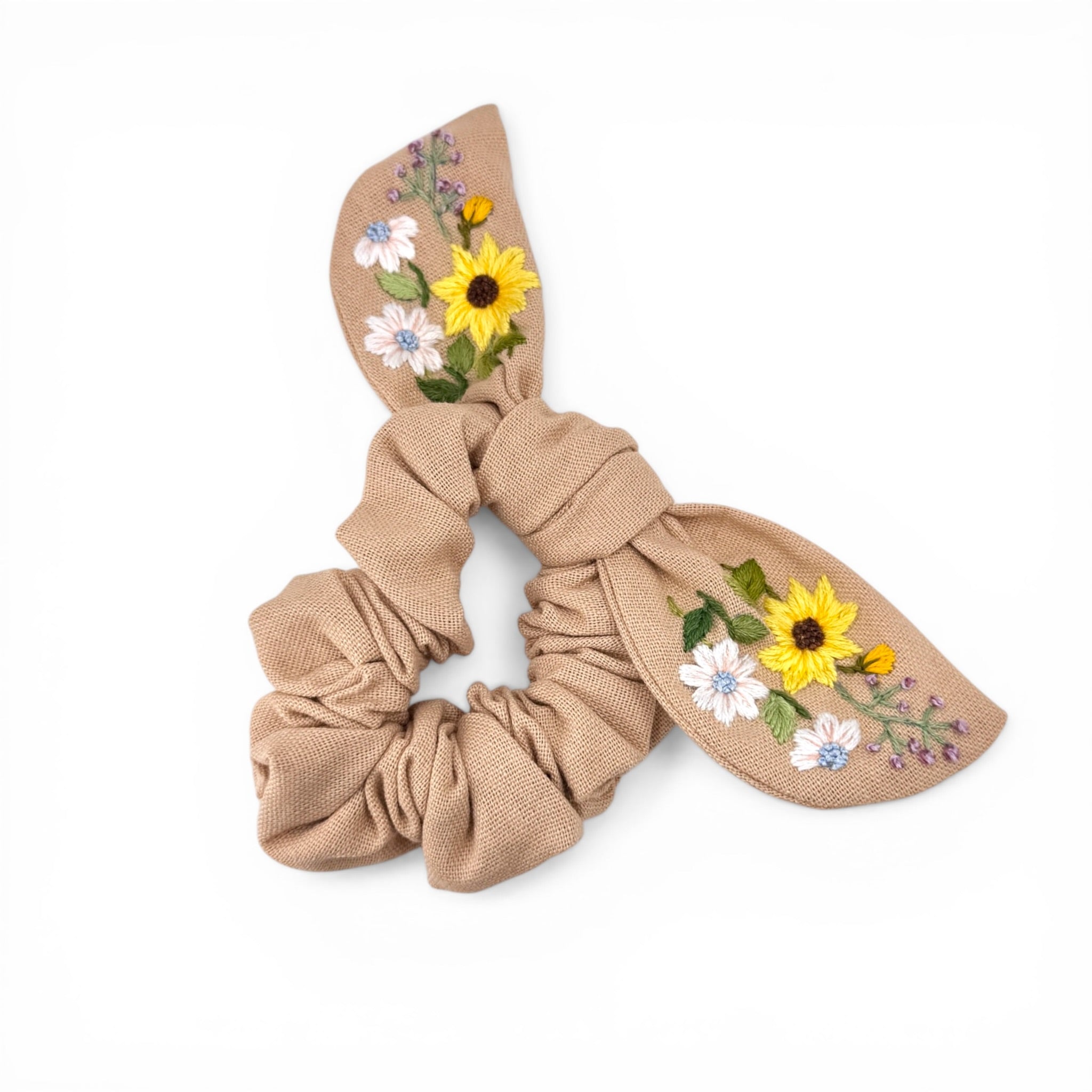 Sunflower Garden Embroidered Scrunchies