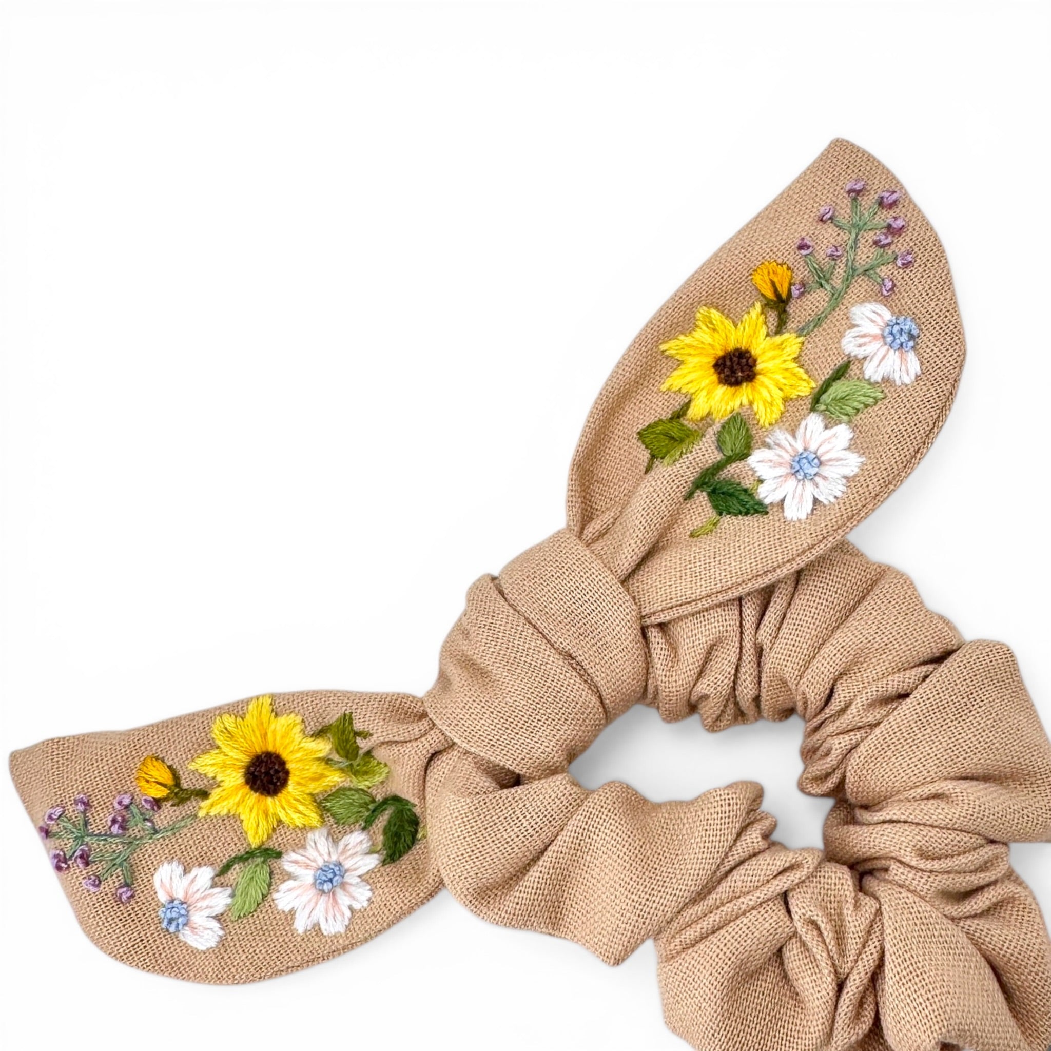 Sunflower Garden Embroidered Scrunchies