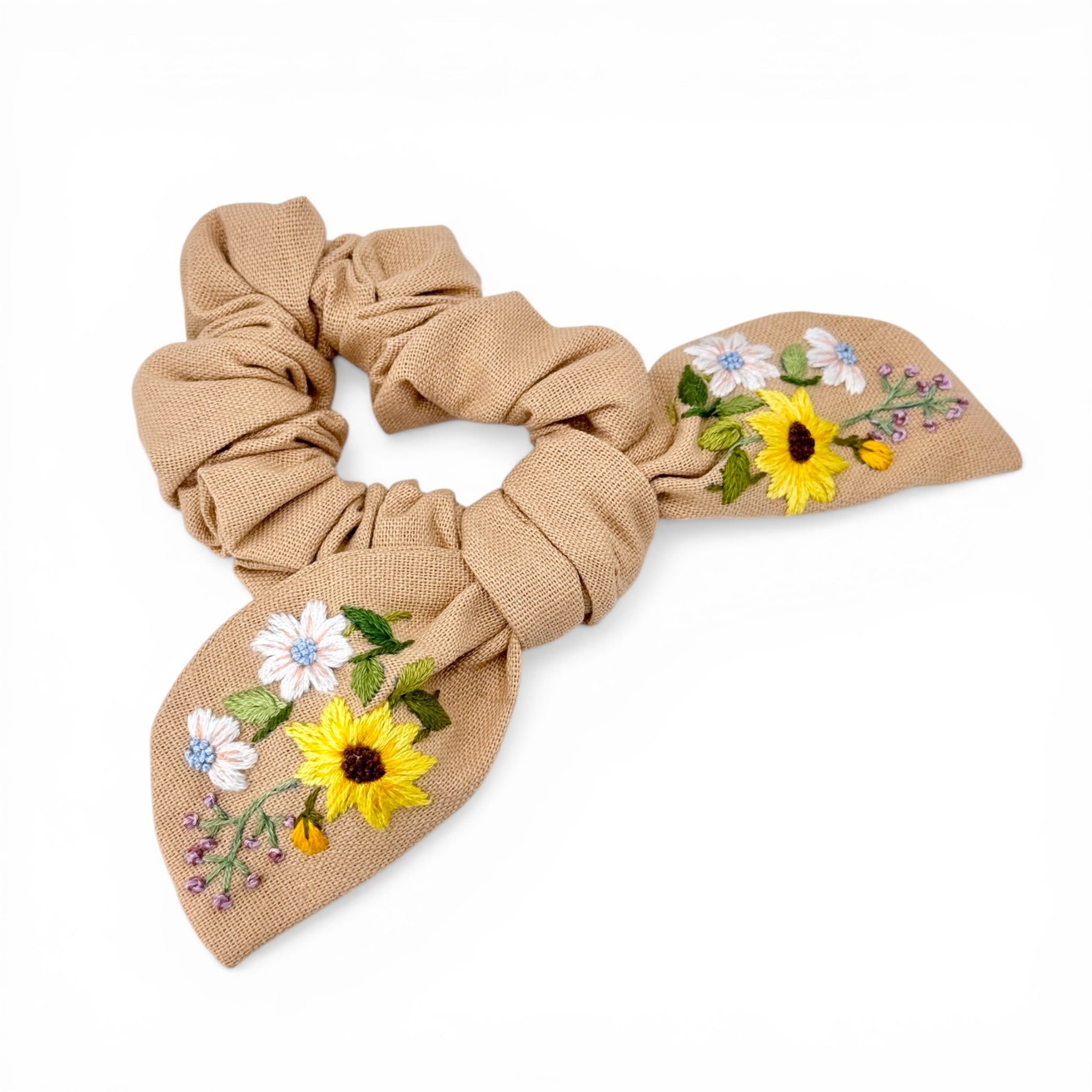 Sunflower Garden Embroidered Scrunchies