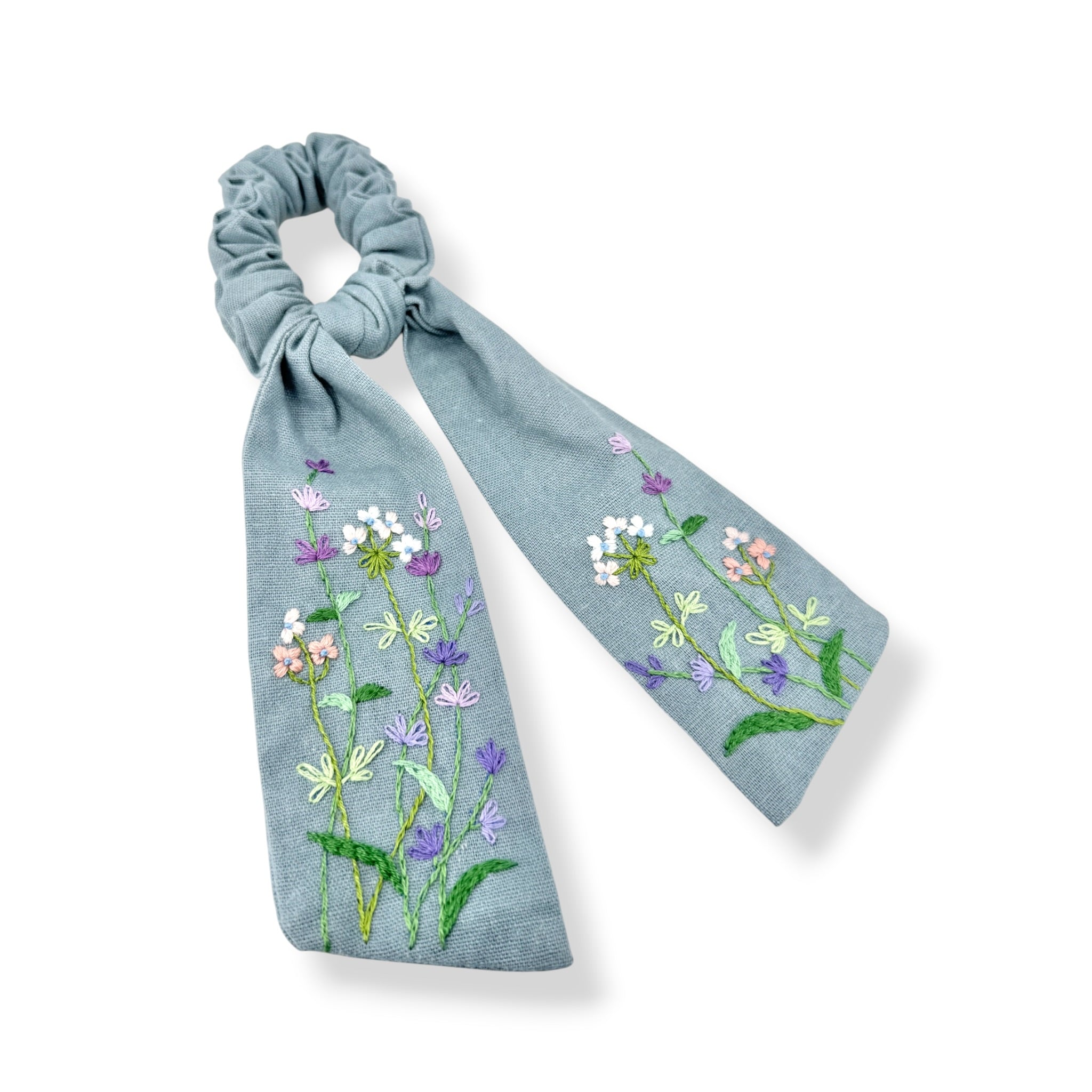 Pastel Meadow Embroidered Scrunchies