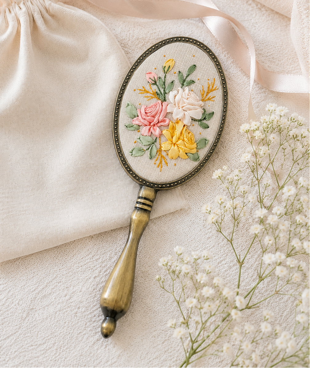 Pastel Roses Beige Handheld Mirror