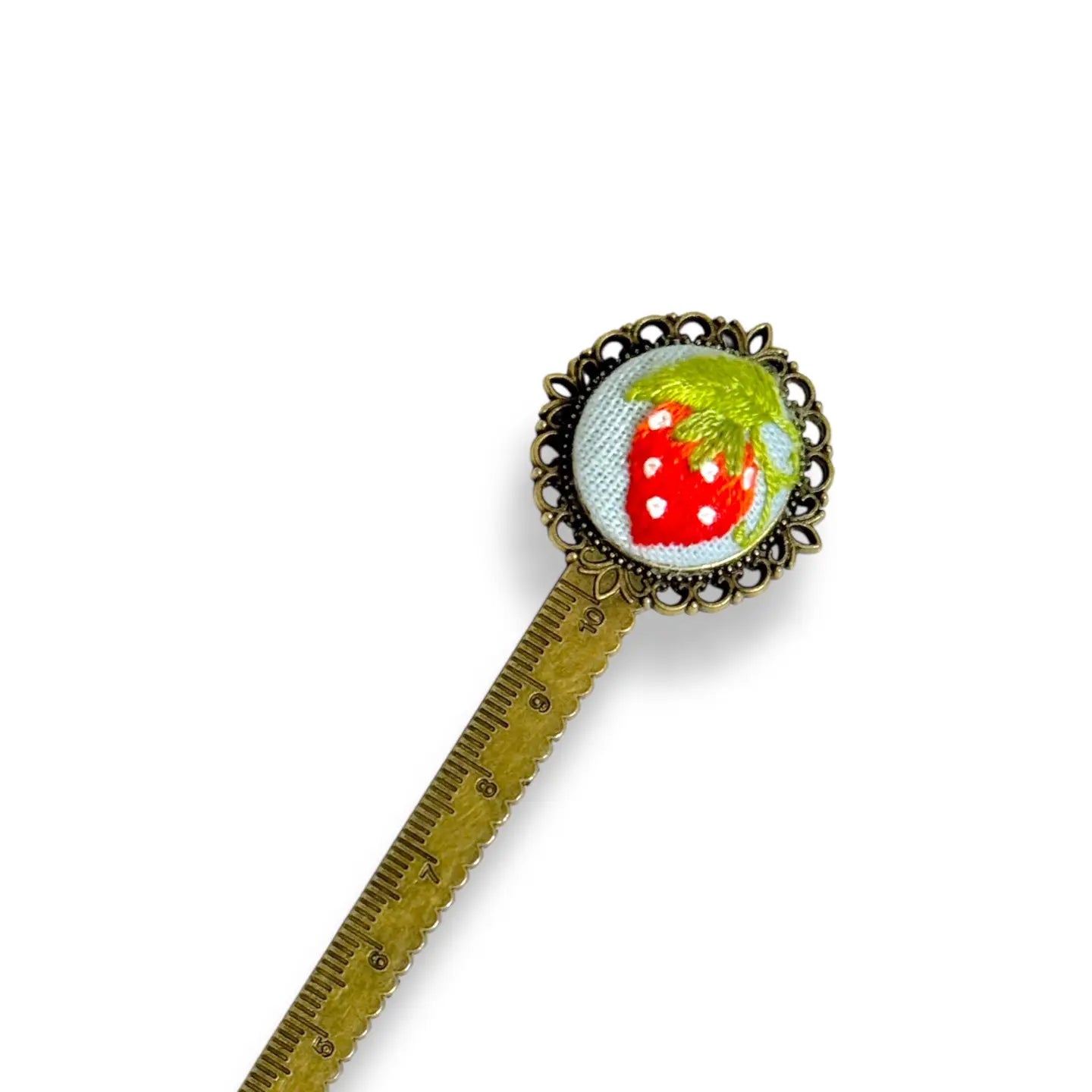 Sweet Strawberry Embroidered Bookmark