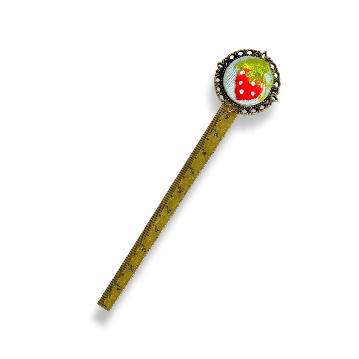 Sweet Strawberry Embroidered Bookmark