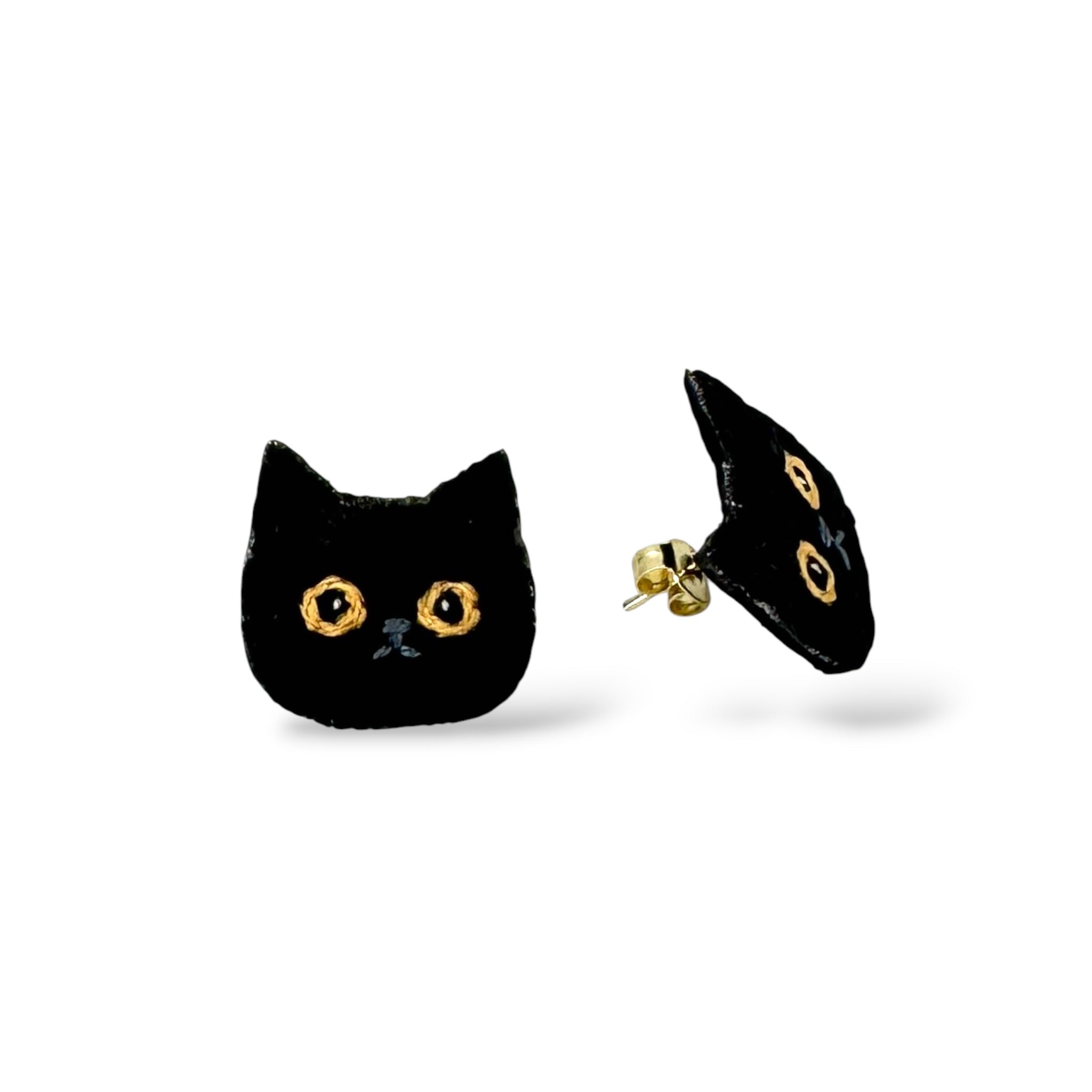 Black Cat Hand Embroidered Earrings