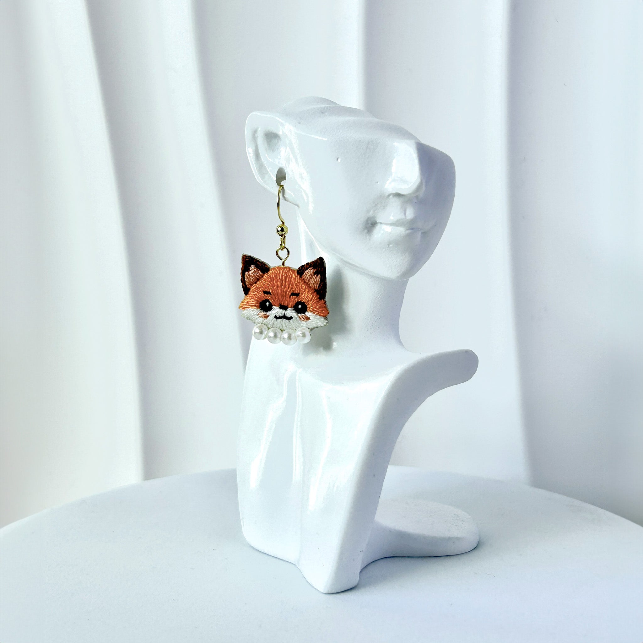 Little Fox Hand Embroidered Earrings