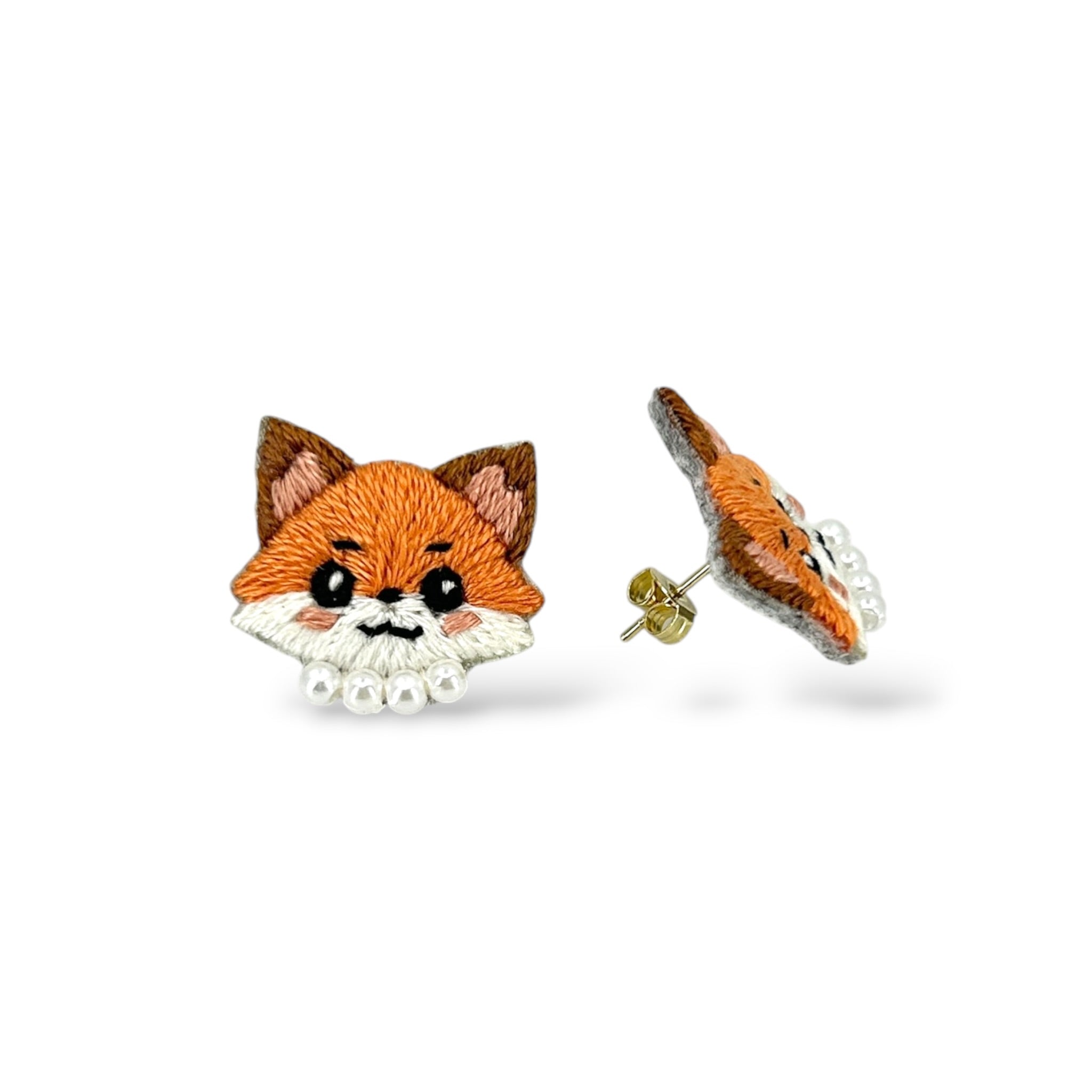 Little Fox Hand Embroidered Earrings