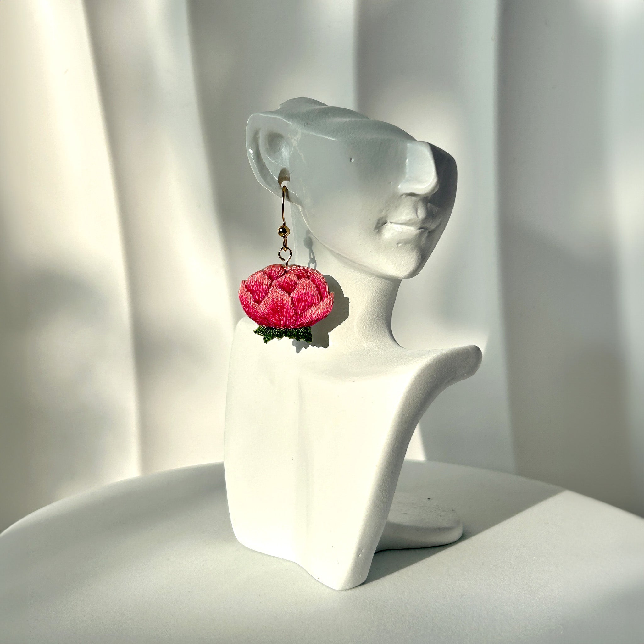 Peony Hand Embroidered Earrings