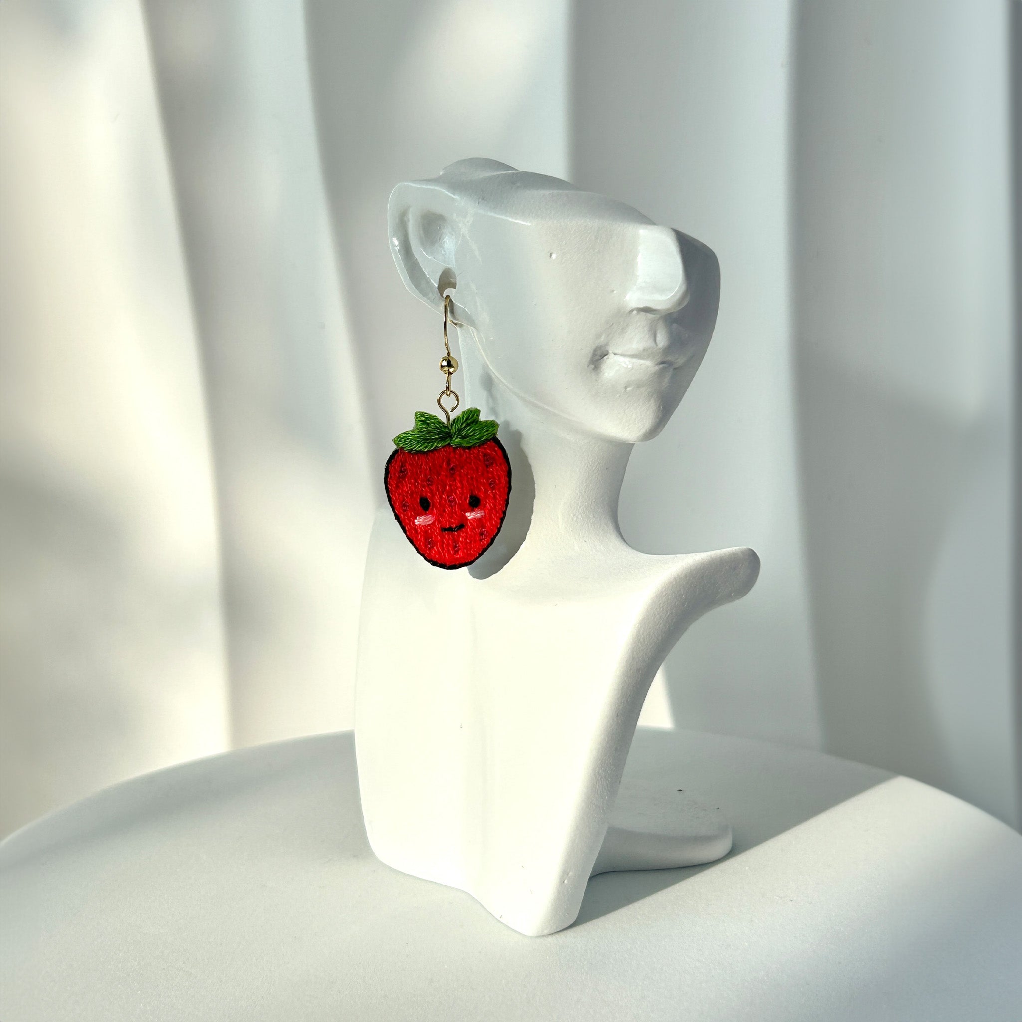 Strawberry Hand Embroidered Earrings