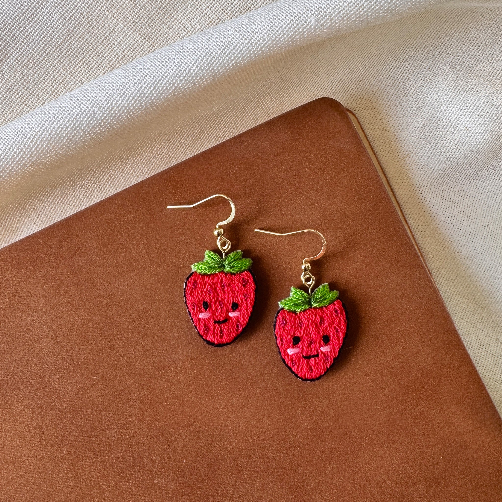 Strawberry Hand Embroidered Earrings