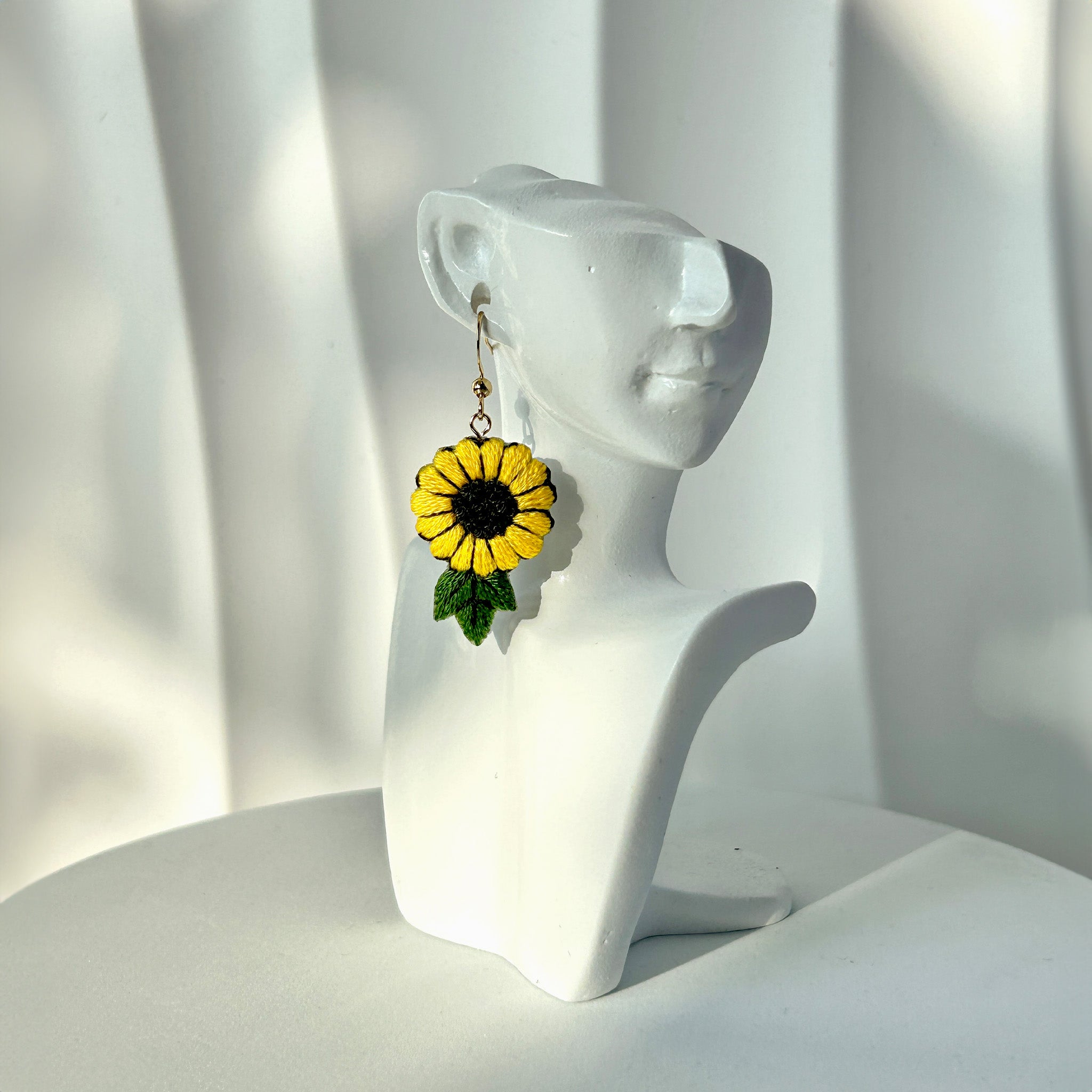 Yellow Daisy Hand Embroidered Earrings