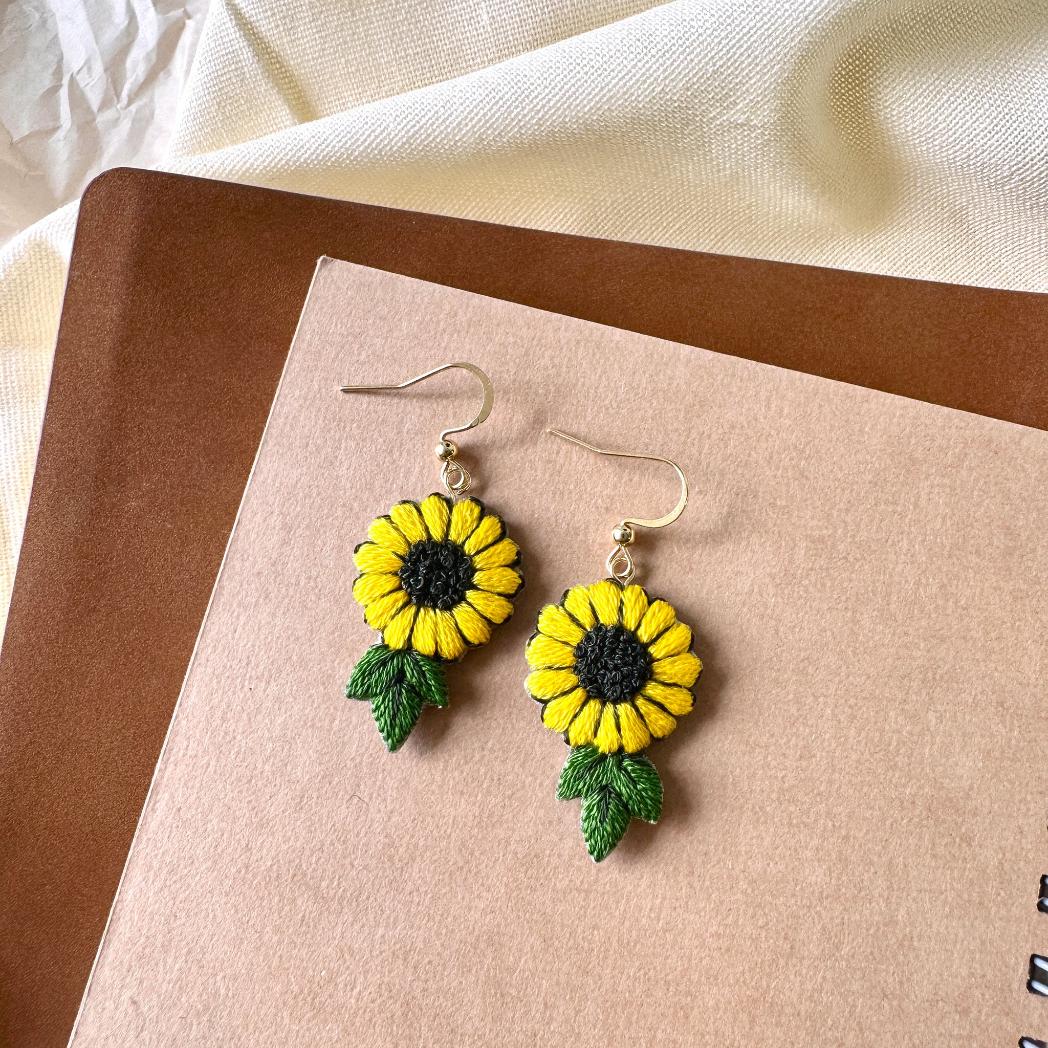 Yellow Daisy Hand Embroidered Earrings