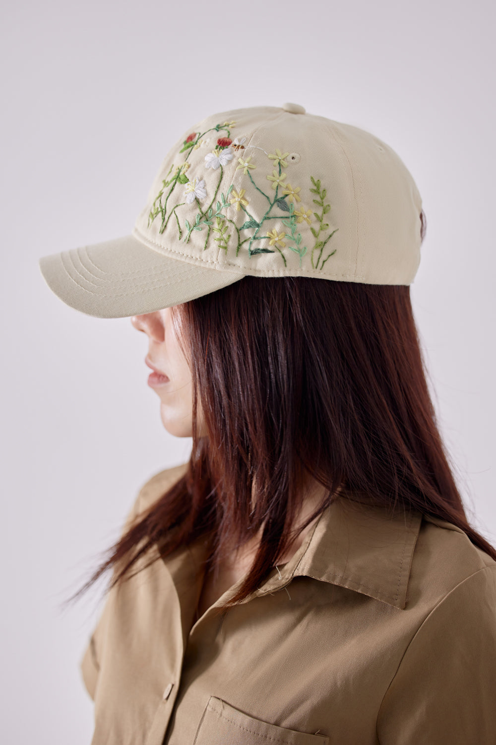 White Floral Embroidered Cap