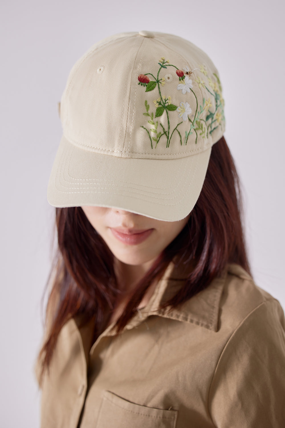 White Floral Embroidered Cap