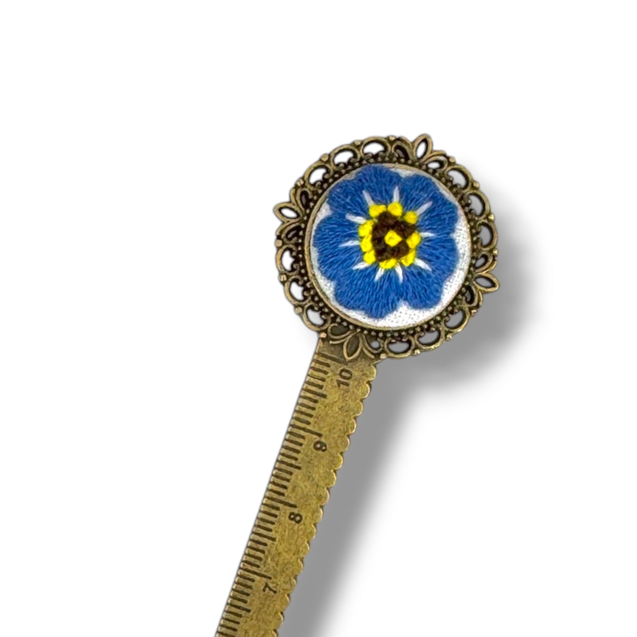 Blue Flower Hand Embroidered Bookmark