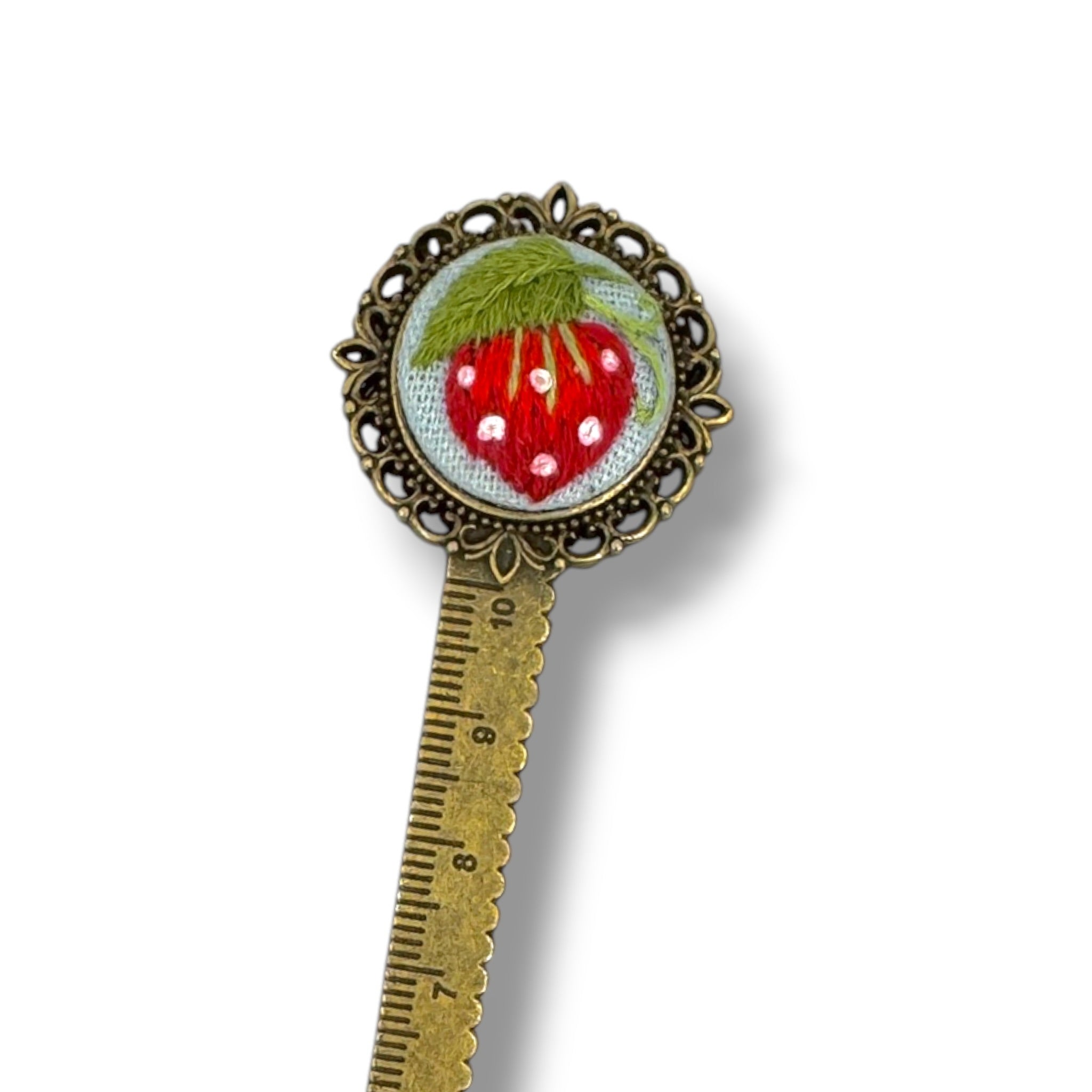 Sweet Strawberry Embroidered Bookmark