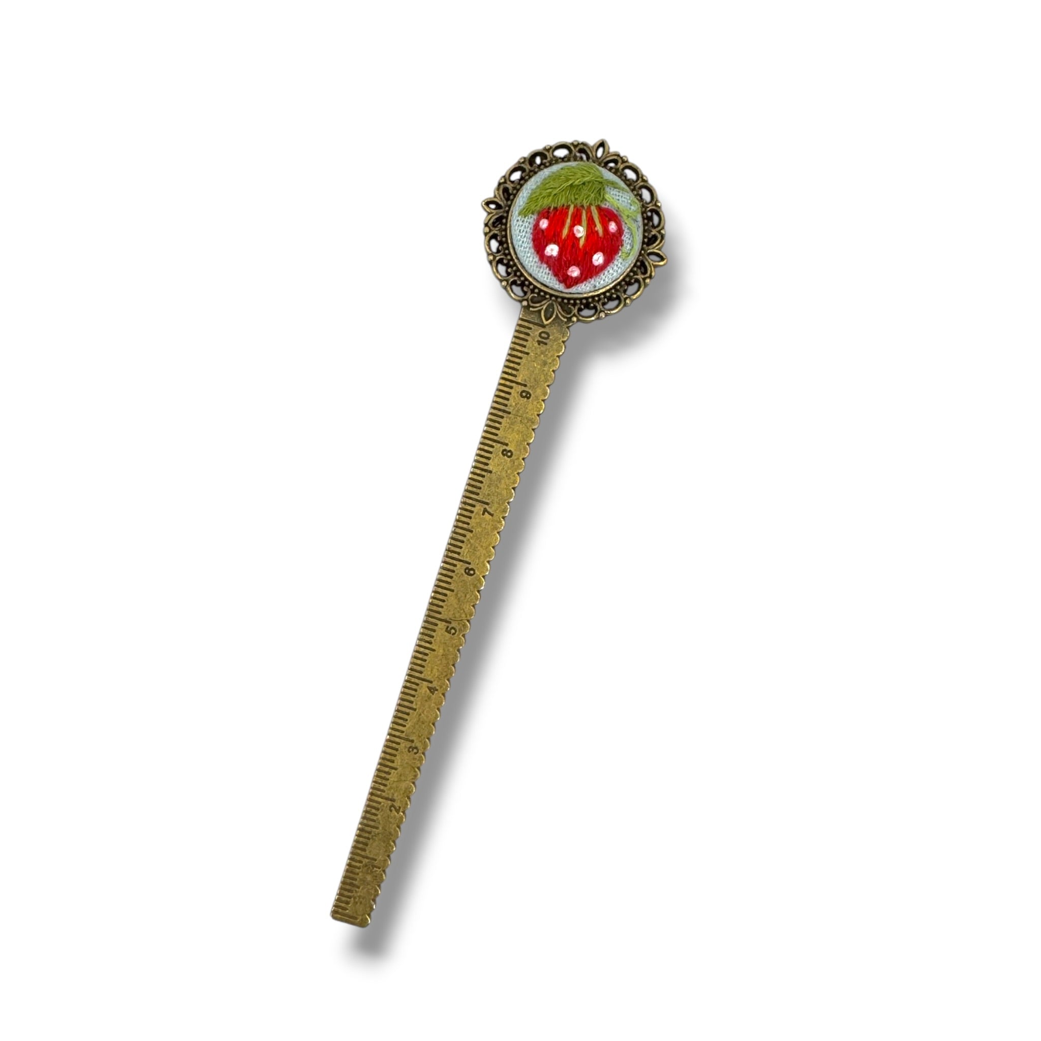 Sweet Strawberry Embroidered Bookmark