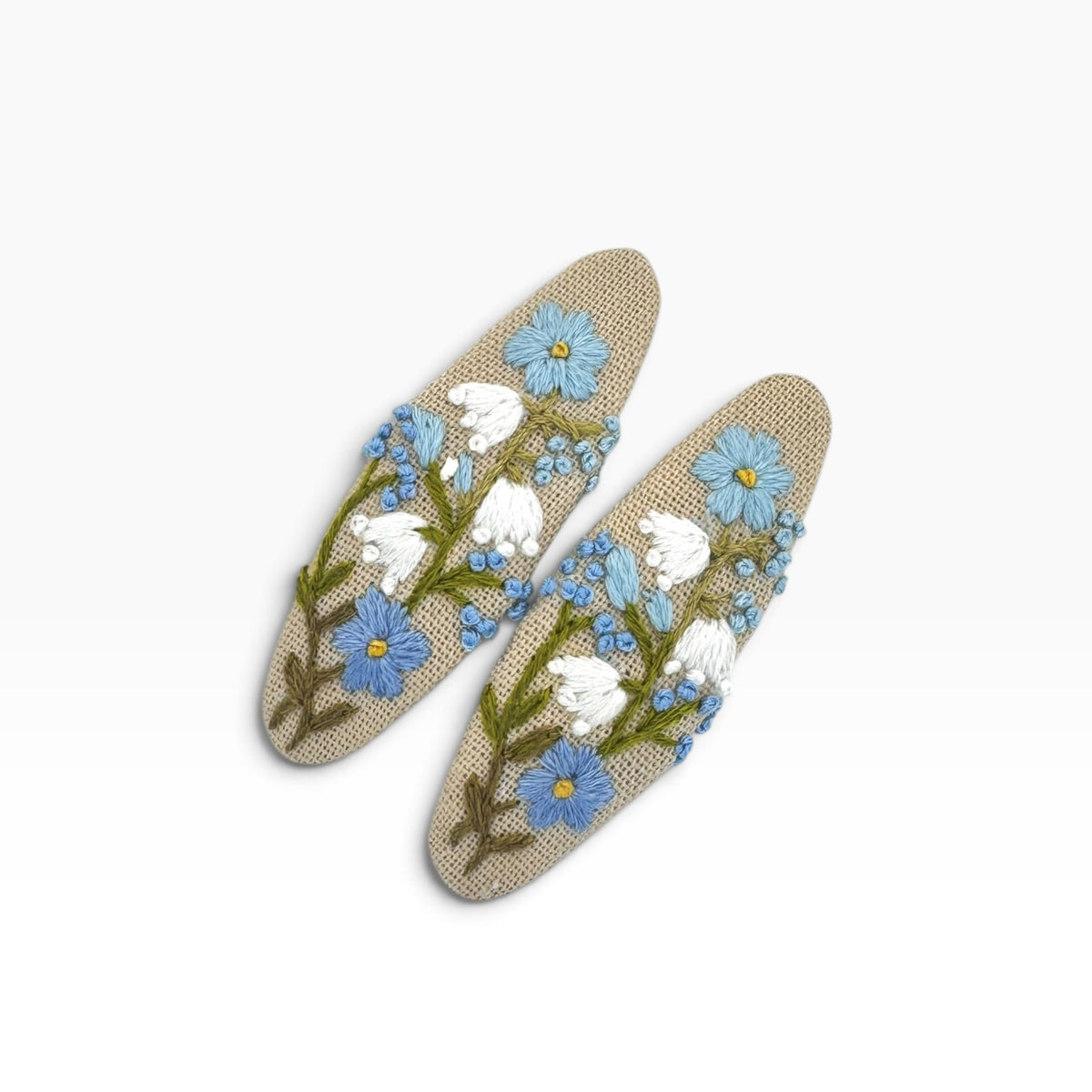 Bluebell Garden Beige Hand Embroidered Hair Clips