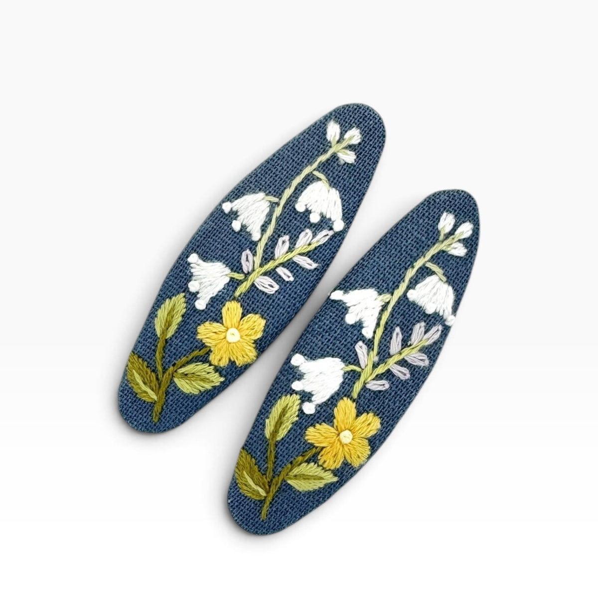 Buttercup Bells Blue Hand Embroidered Hair Clips