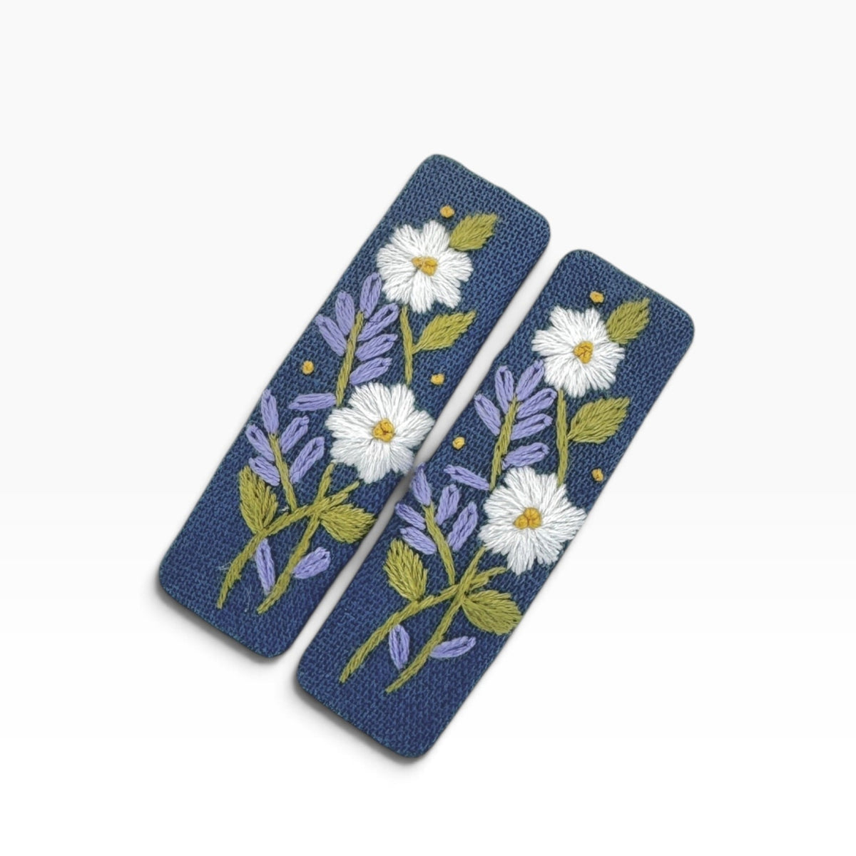 Lavender Meadow Blue Hand Embroidered Hair Clips
