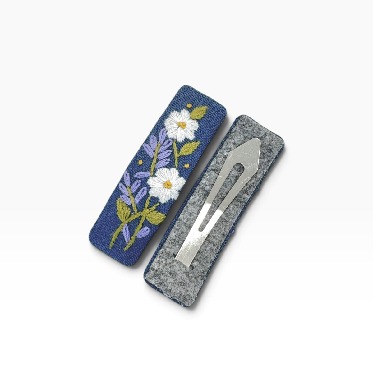 Lavender Meadow Blue Hand Embroidered Hair Clips