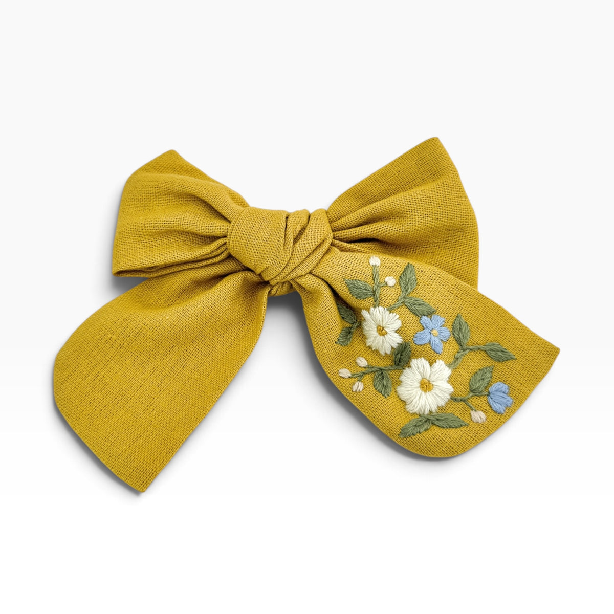 Golden Daisy Yellow Embroidered Hair Bow