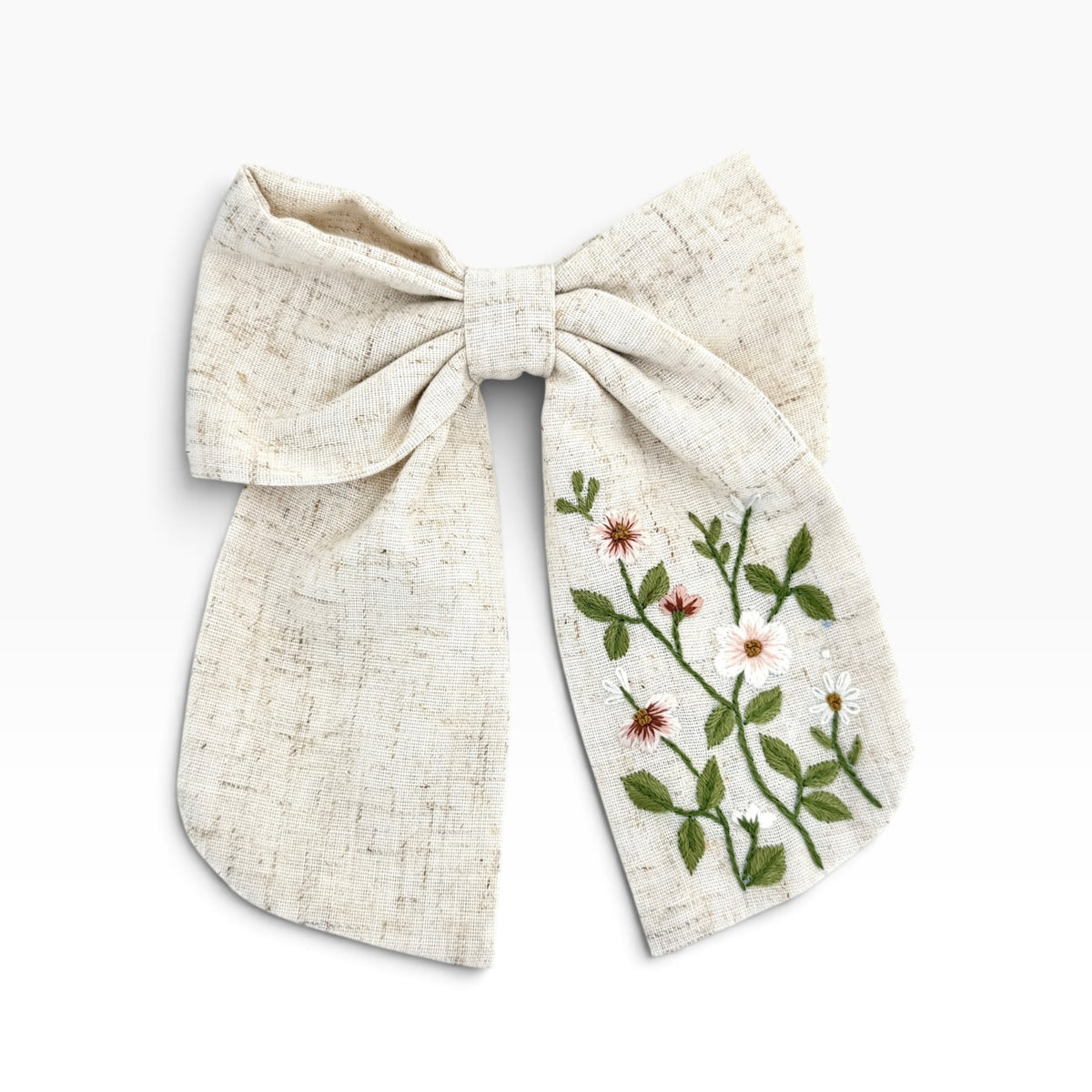 Blush Meadow Beige Embroidered Hair Barrette