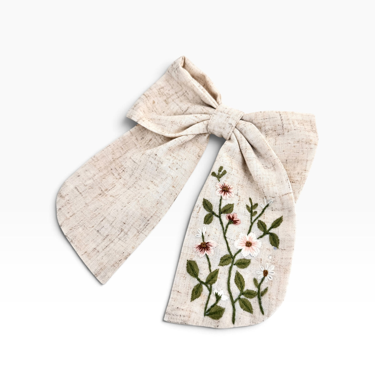 Blush Meadow Beige Embroidered Hair Barrette