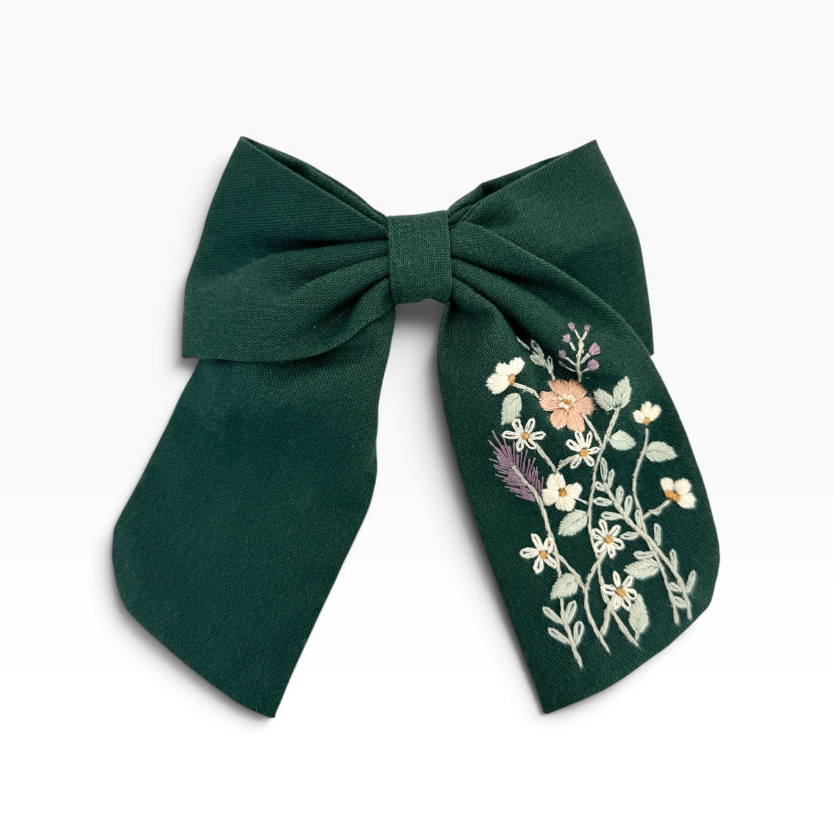 Forest Bloom Green Embroidered Hair Barrette