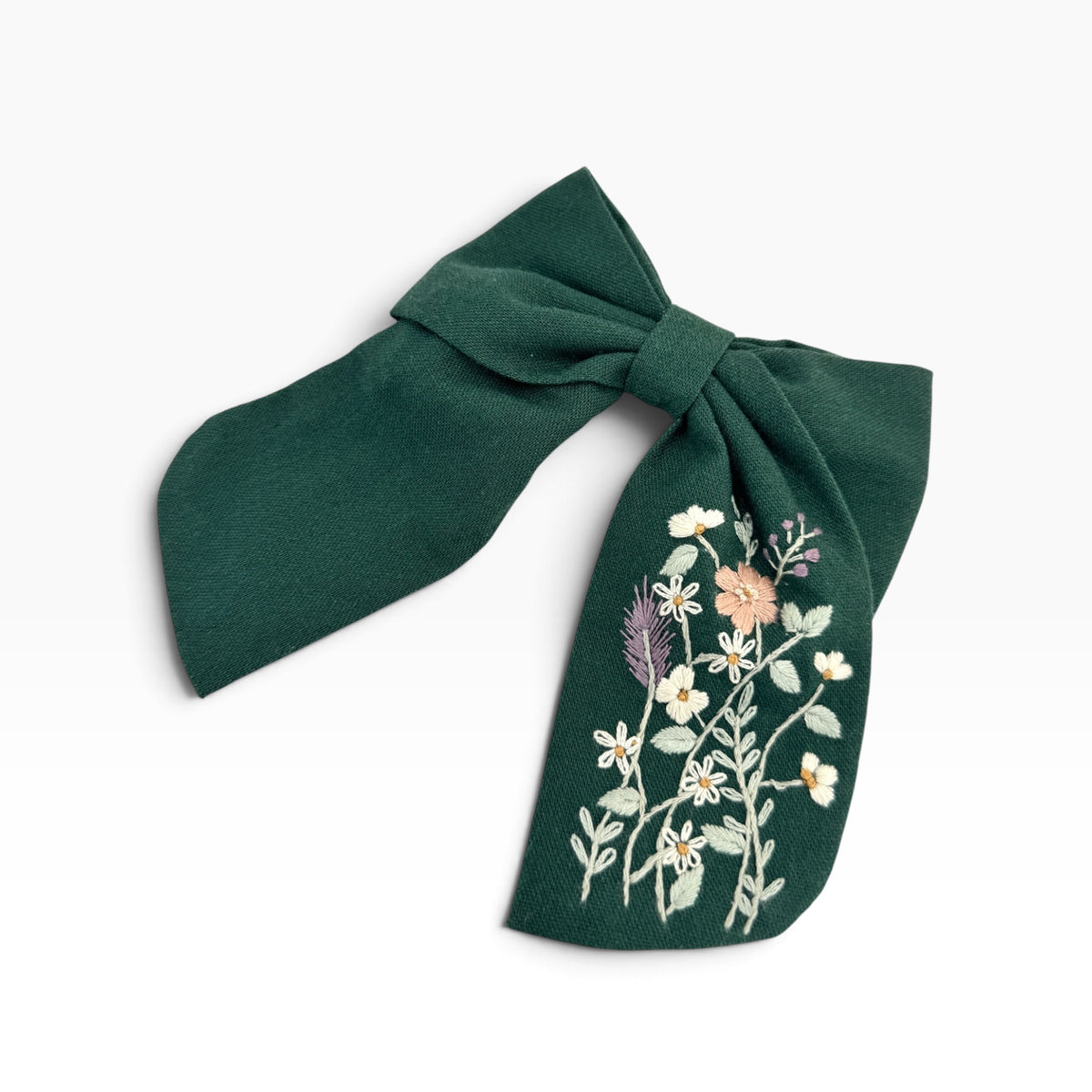 Forest Bloom Green Embroidered Hair Barrette