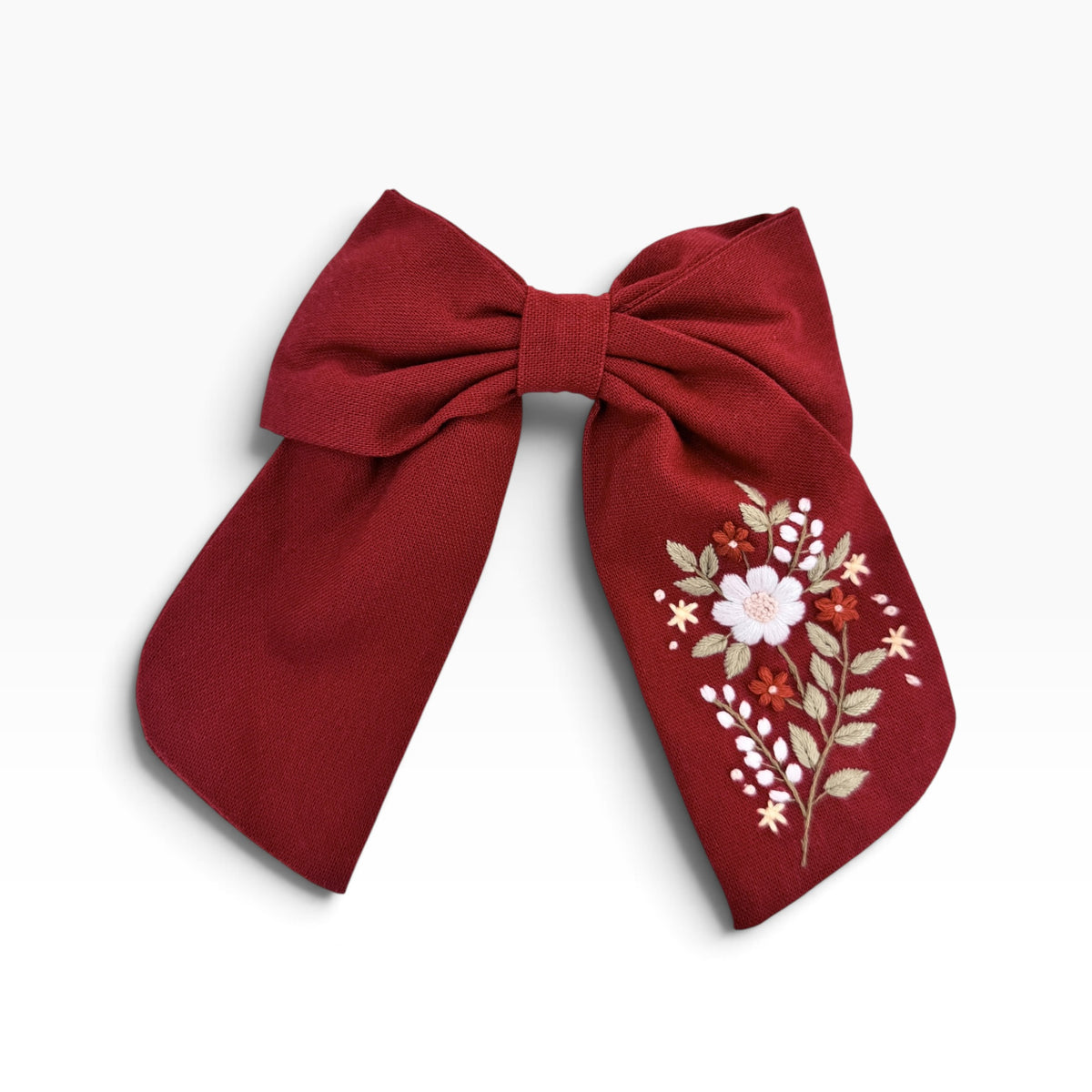 Red Bloom Embroidered Hair Barrette
