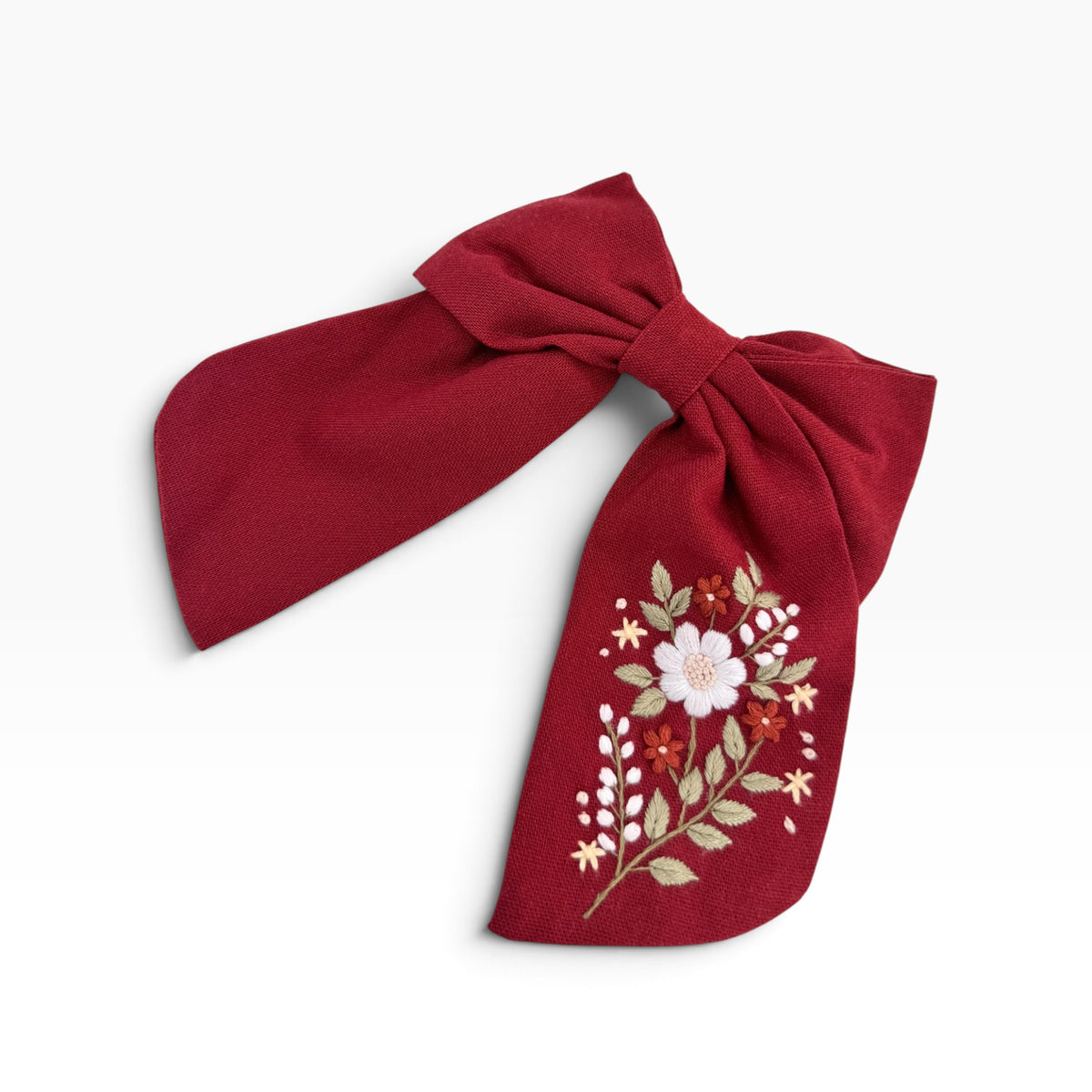 Red Bloom Embroidered Hair Barrette