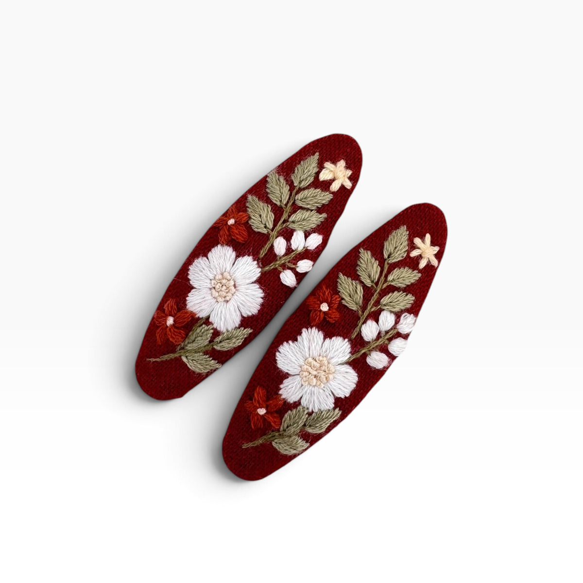 Red Bloom Hand Embroidered Hair Clips