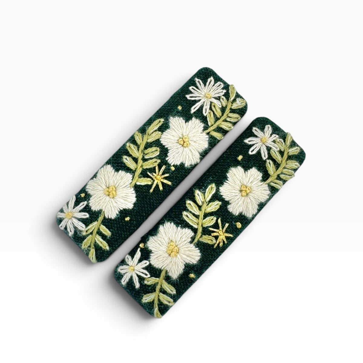 Evergreen Garden Hand Embroidered Hair Clips
