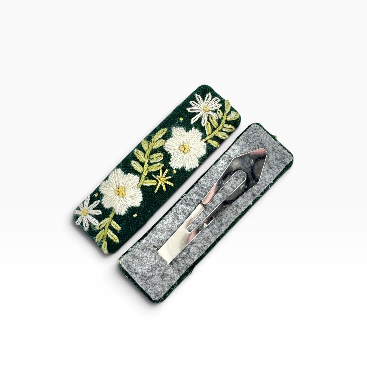 Evergreen Garden Hand Embroidered Hair Clips