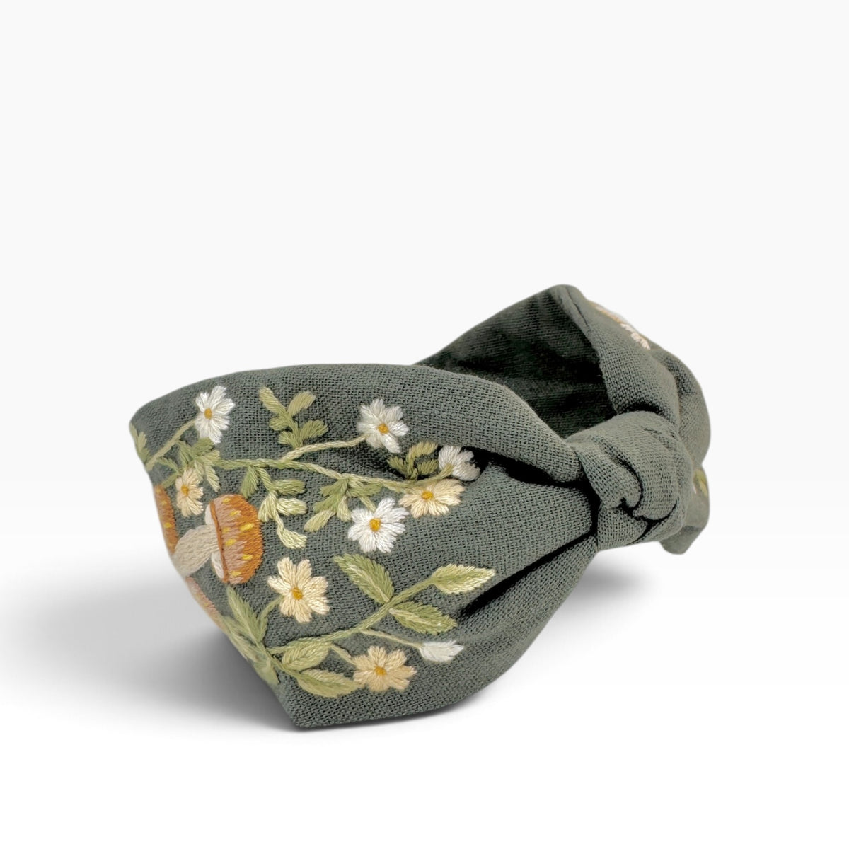 Woodland Mushroom Sage Green Embroidered Headband