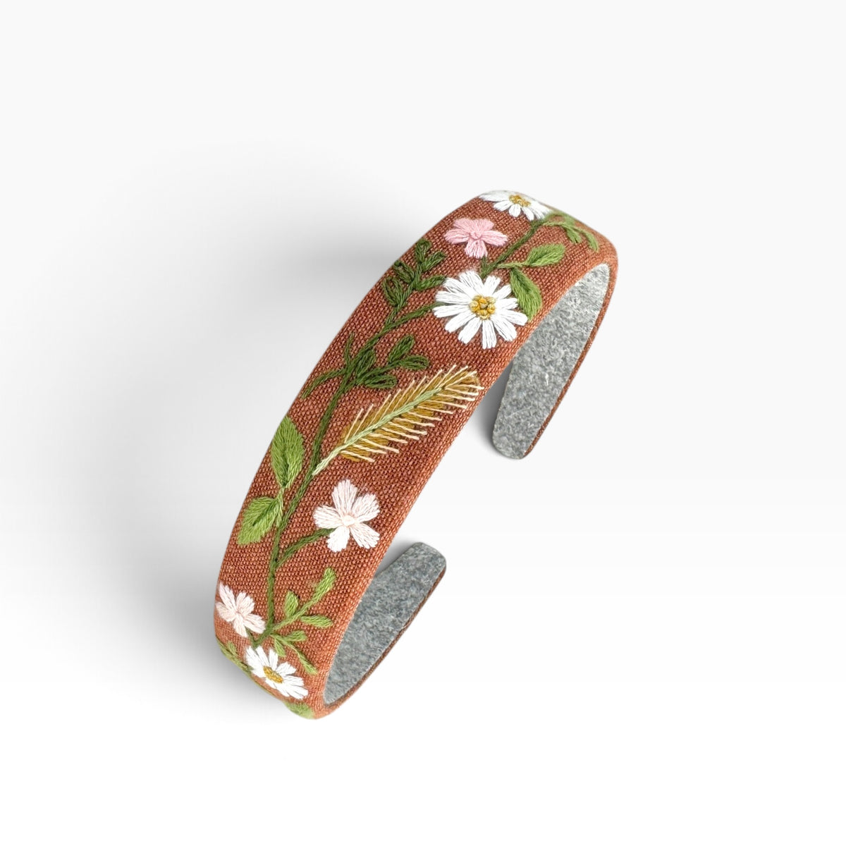 Daisy Meadow Light Brown Hand Embroidered Headband