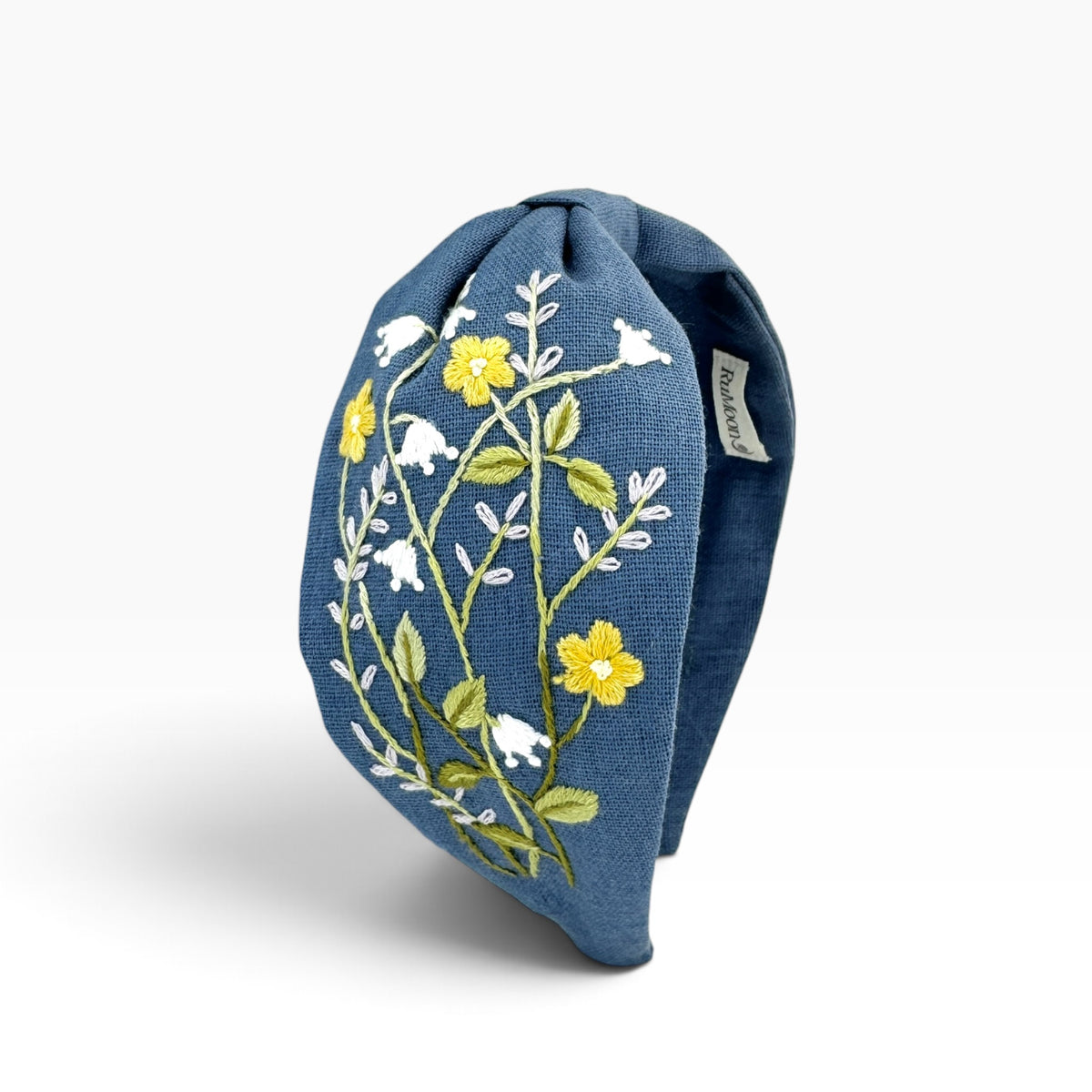 Buttercup White Lily Blue Embroidered Headband