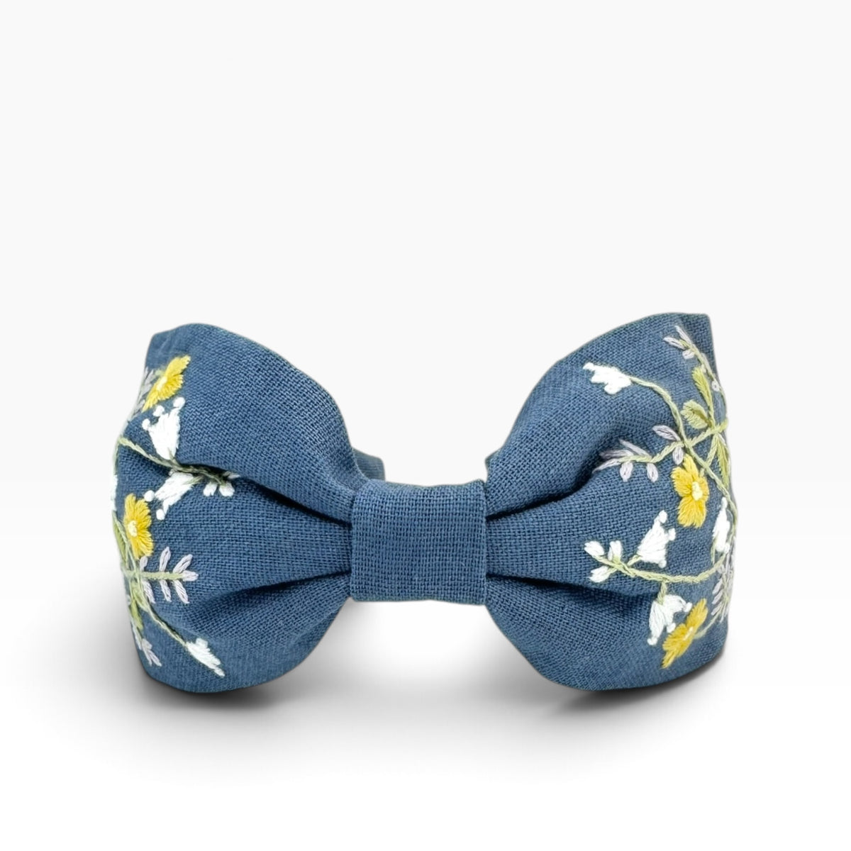 Buttercup White Lily Blue Embroidered Headband