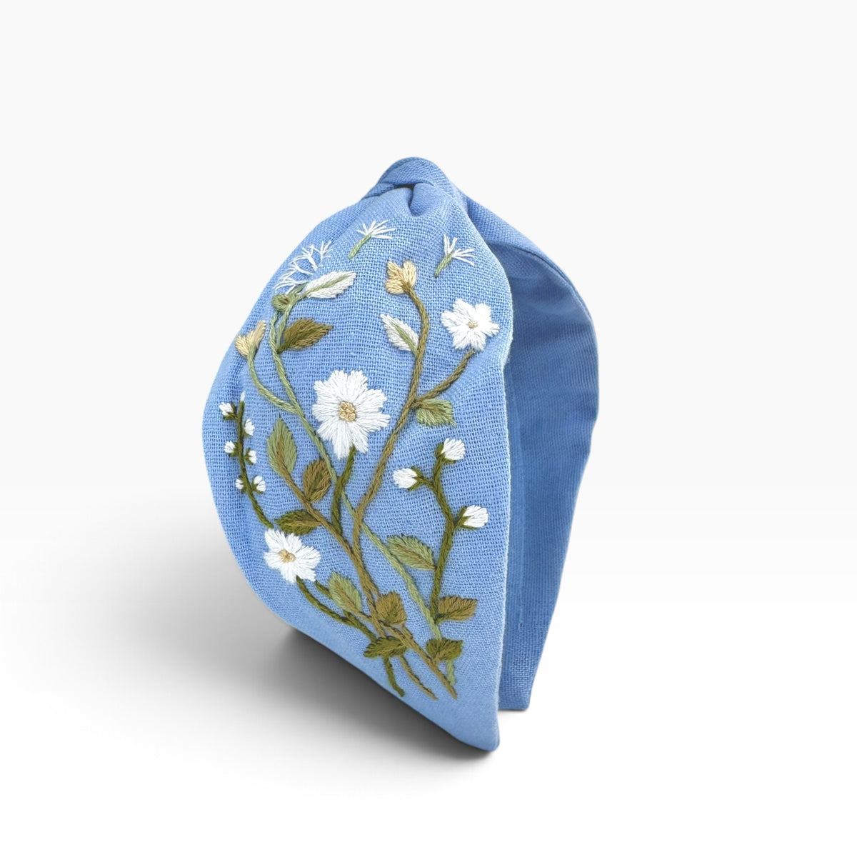Daisy Dandelion Blue Embroidered Headband