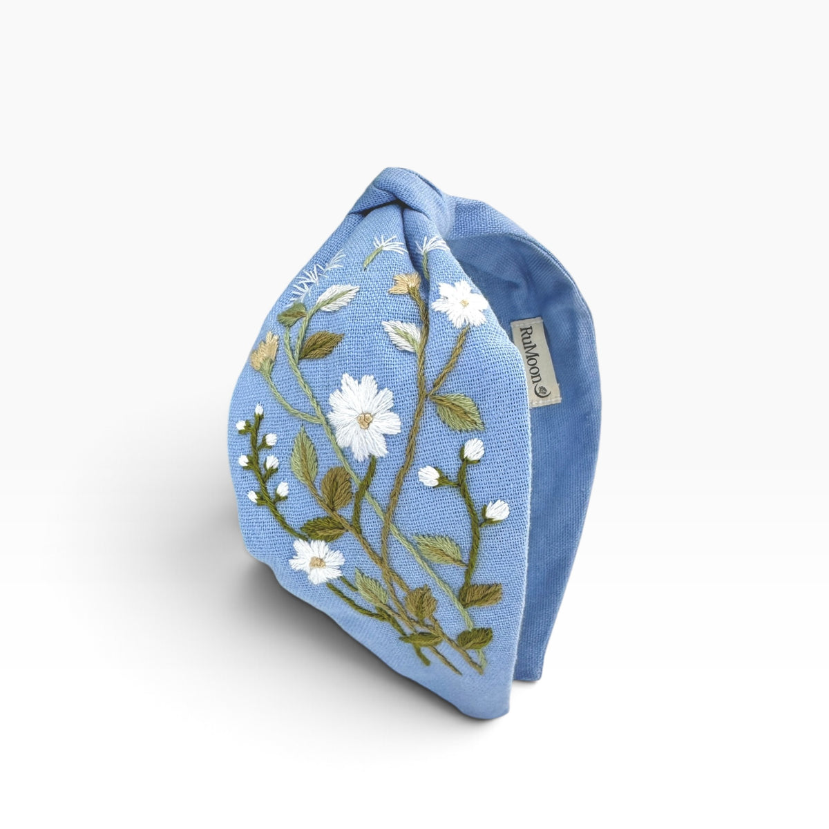 Daisy Dandelion Blue Embroidered Headband