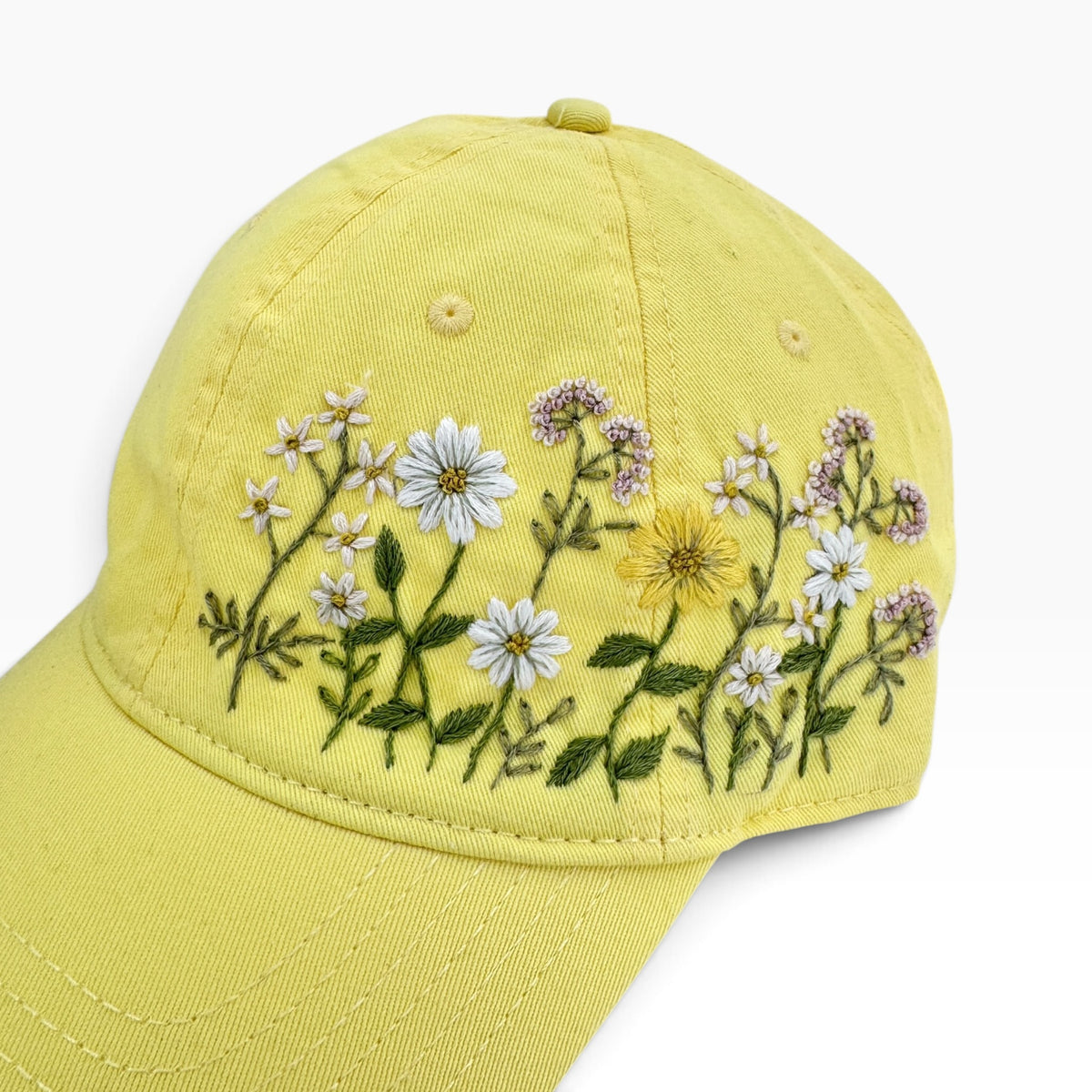 Countryside Bloom Yellow Hand Embroidered Cap