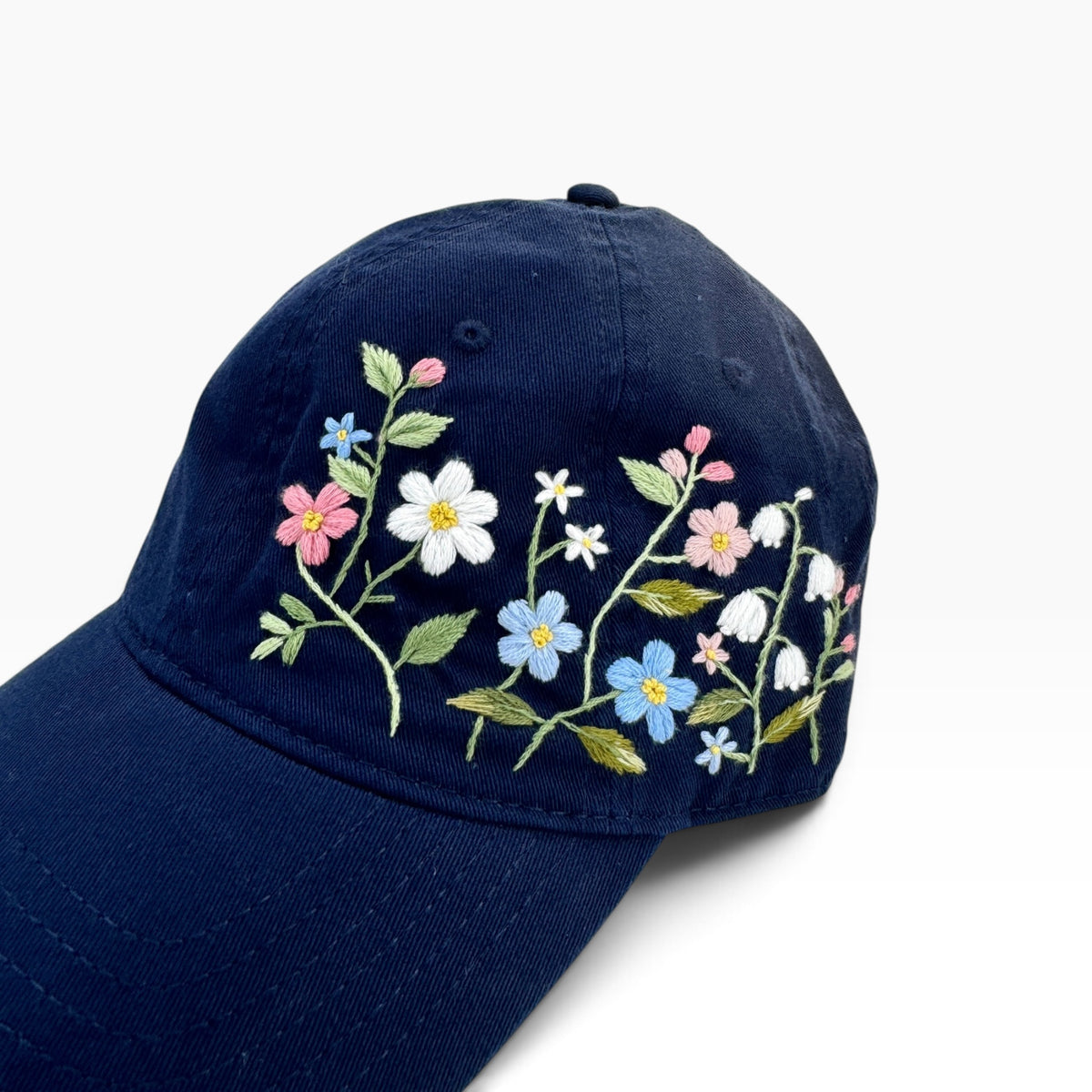 Navy Meadow Floral Embroidered Baseball Cap
