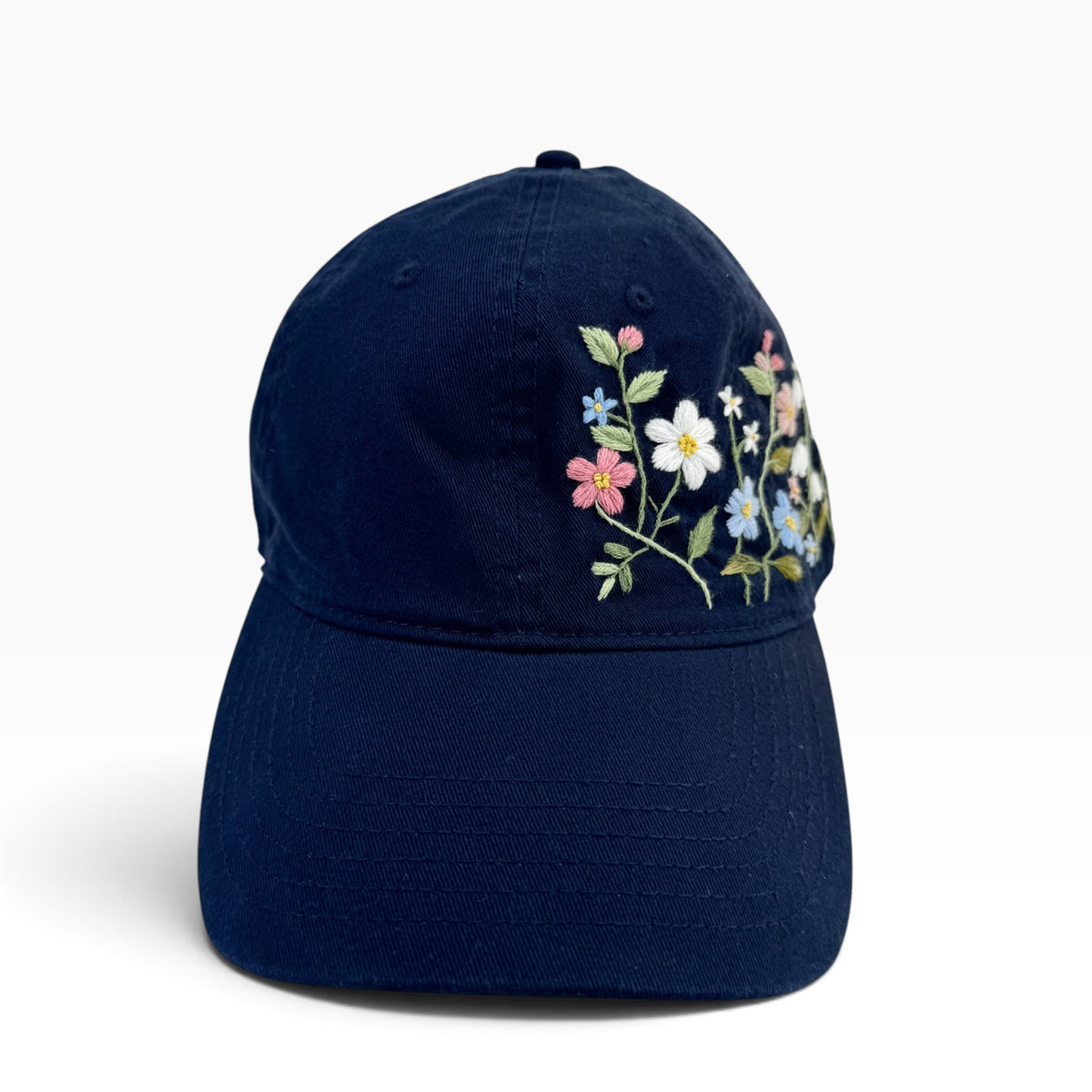 Navy Meadow Floral Embroidered Baseball Cap