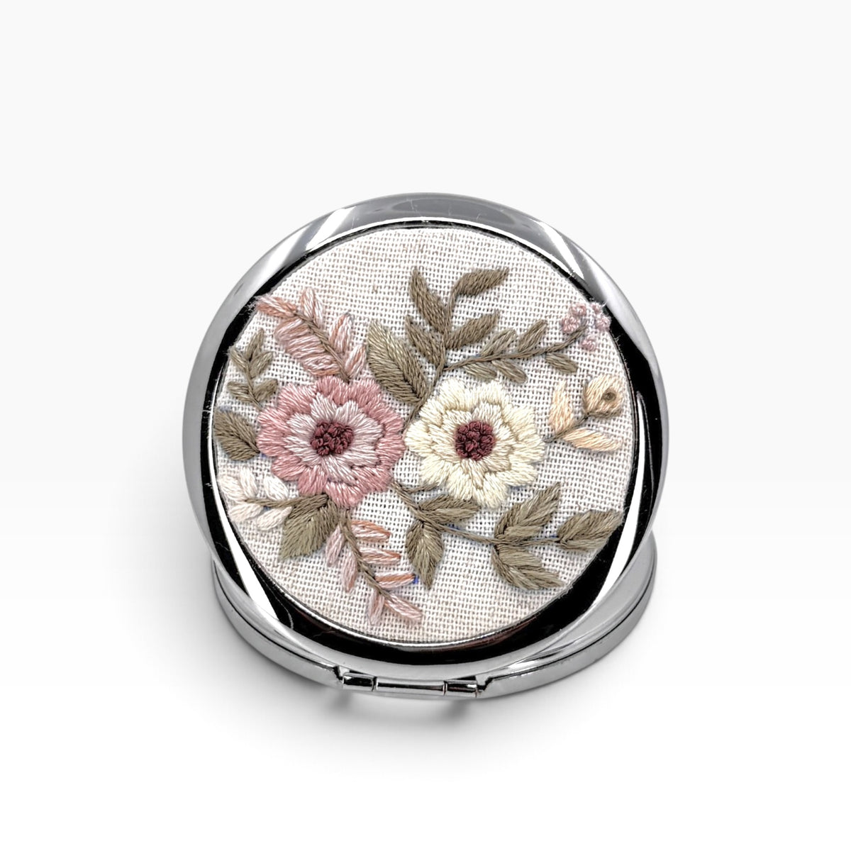 Blush Flowers Linen Compact Pocket Mirror