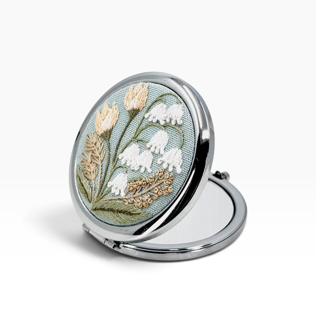Tulip and Lily Pastel Blue Compact Pocket Mirror