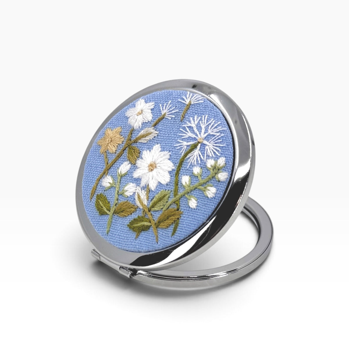 Dandelion Daisy Light Blue Compact Pocket Mirror